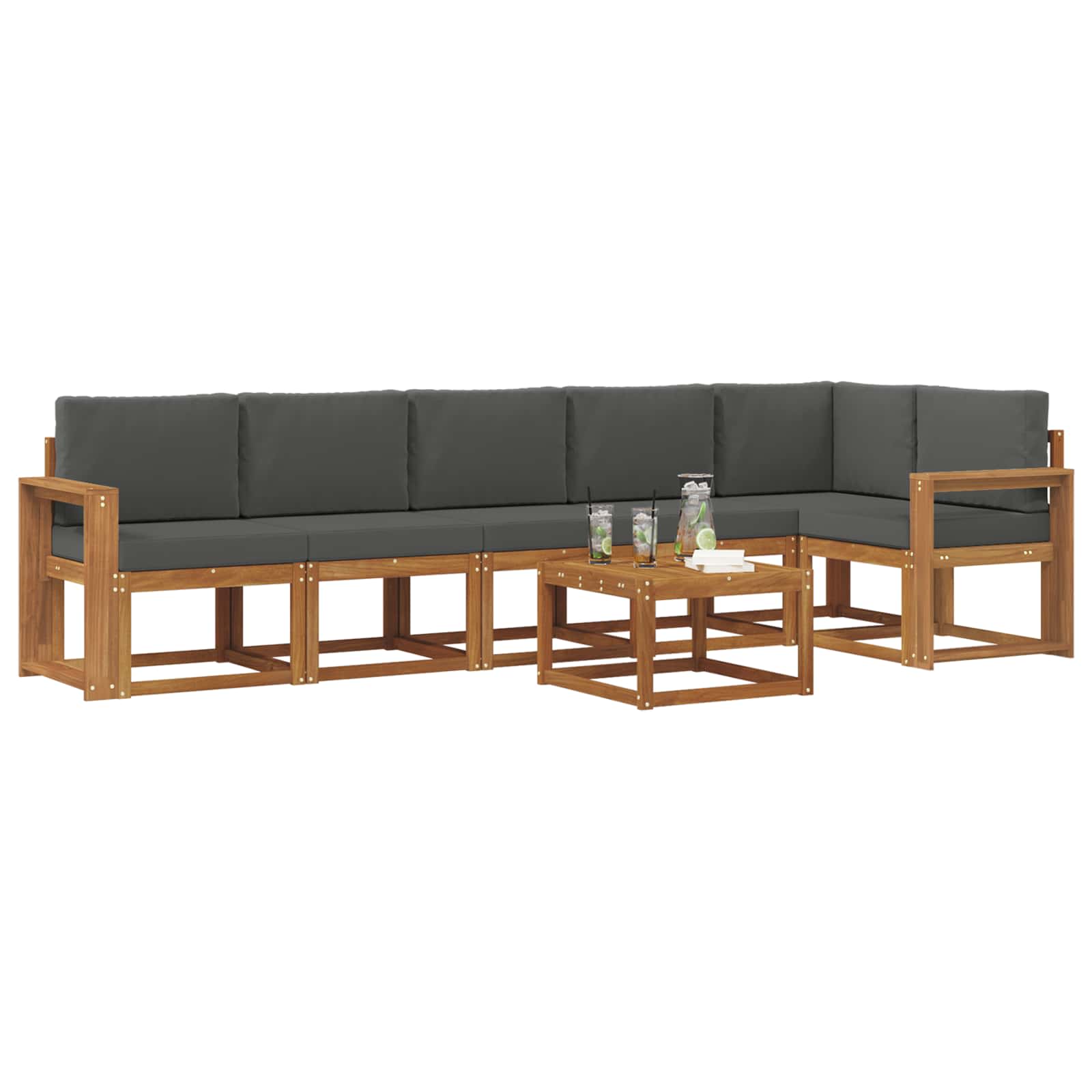 Outdoor-Sofagarnitur mit Kissen 7 pcs Natur und Anthrazit