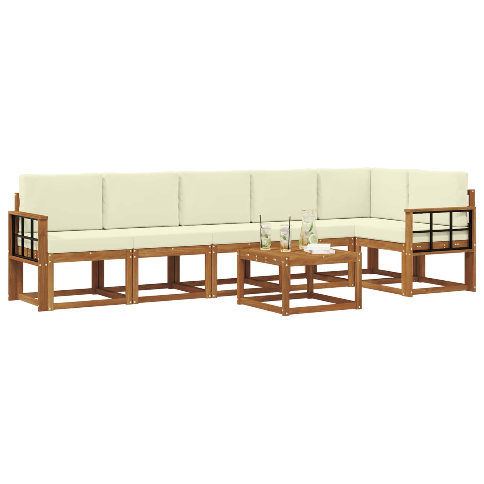 Outdoor-Sofagarnitur mit Kissen 7 pcs Natur und Creme