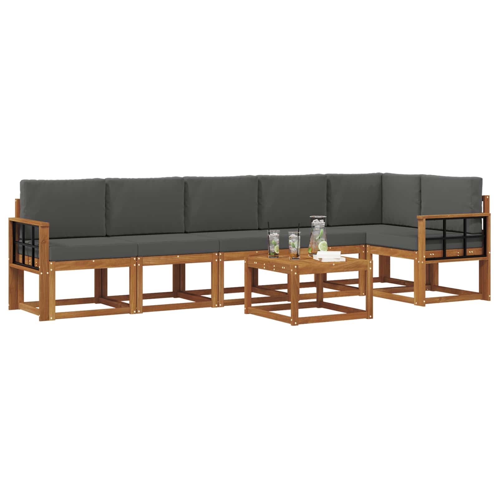 Outdoor-Sofagarnitur mit Kissen 7 pcs Natur und Anthrazit