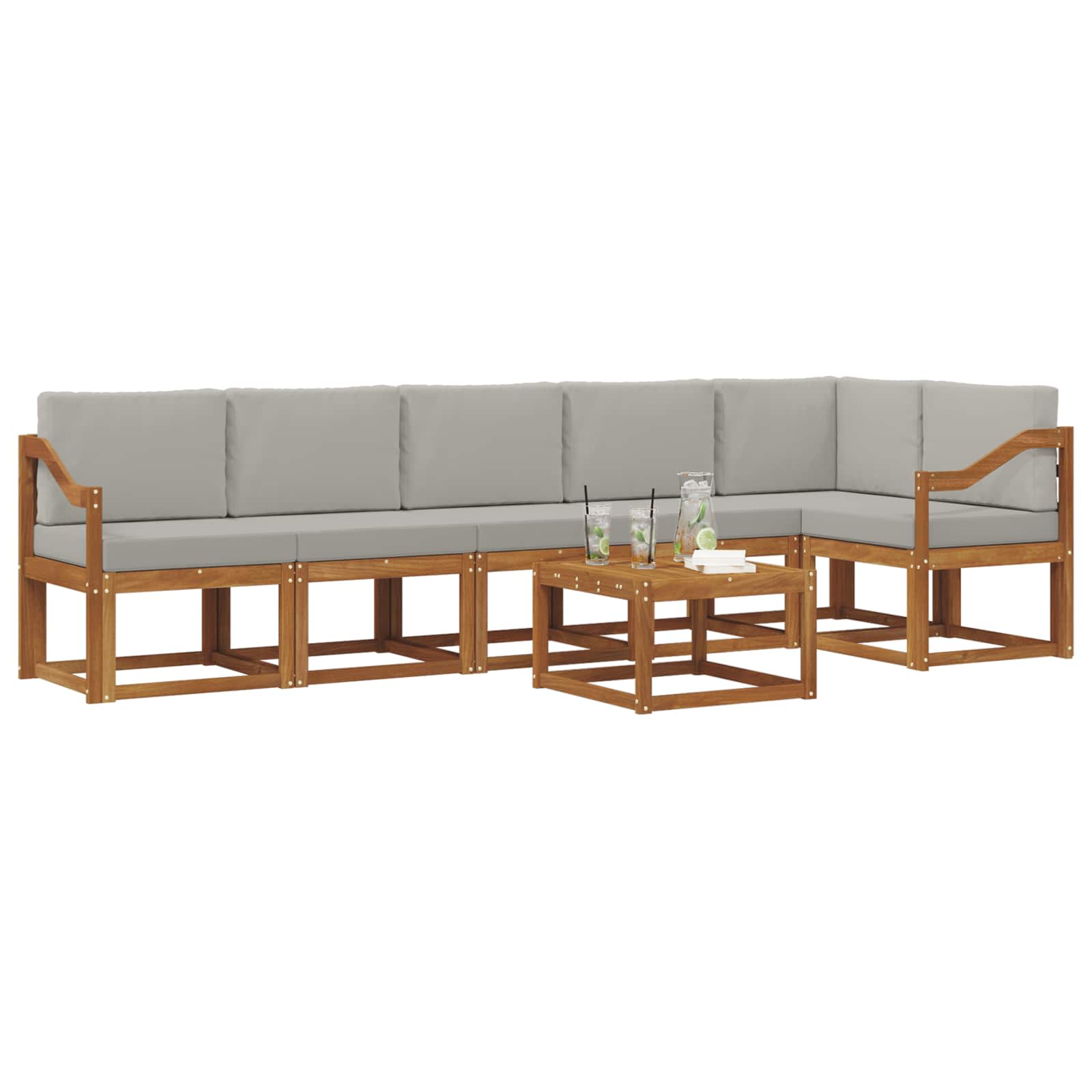 Outdoor-Sofagarnitur mit Kissen 7 pcs Natürlich und Hellgrau