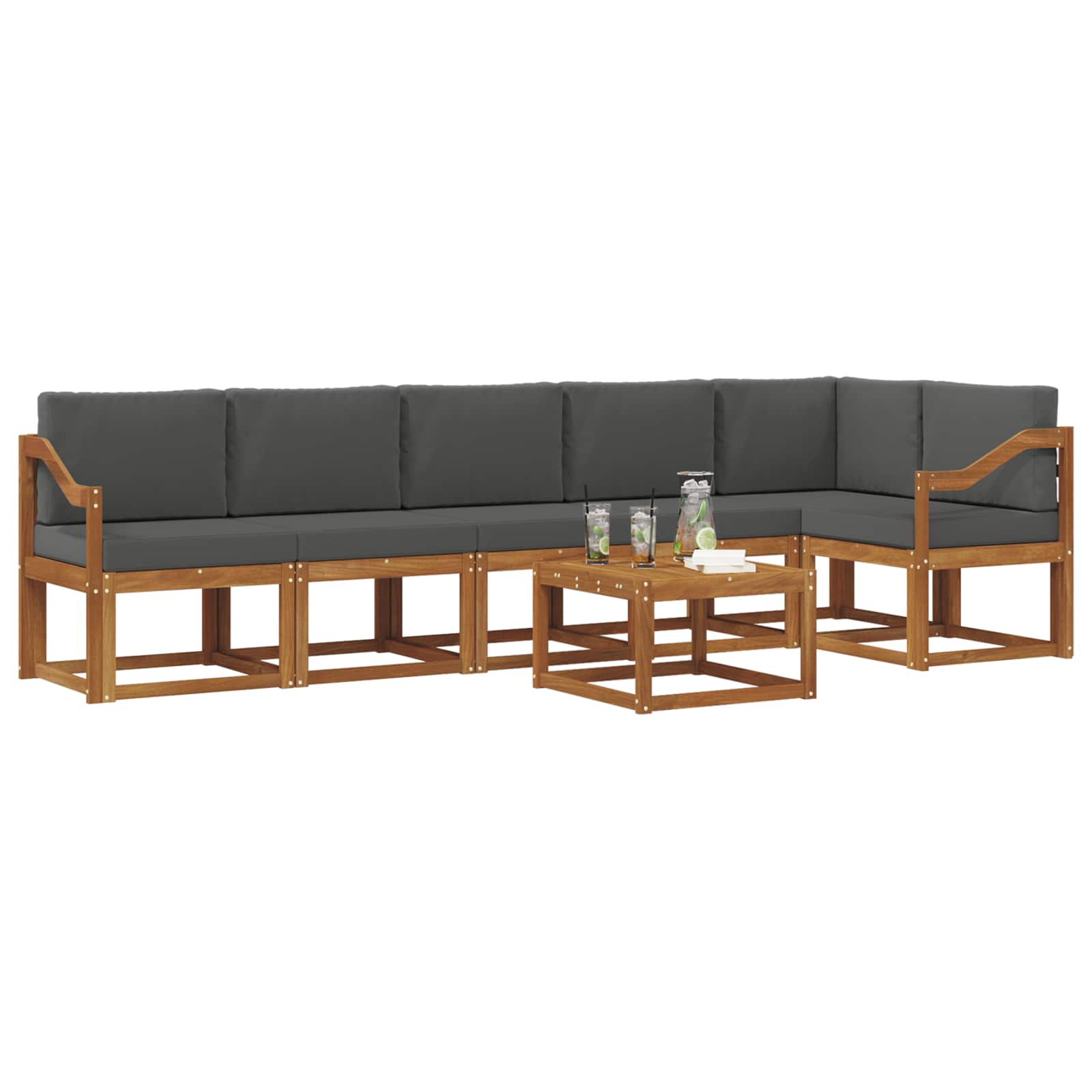 Outdoor-Sofagarnitur mit Kissen 7 pcs Natur und Anthrazit