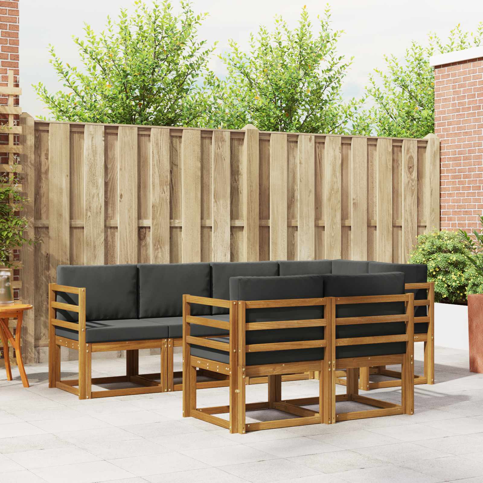 Outdoor-Sofagarnitur mit Kissen 7 pcs Natur und Anthrazit