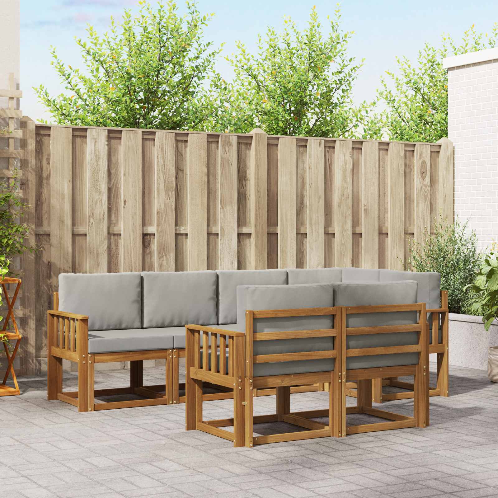 Outdoor-Sofagarnitur mit Kissen 7 pcs Natürlich und Hellgrau