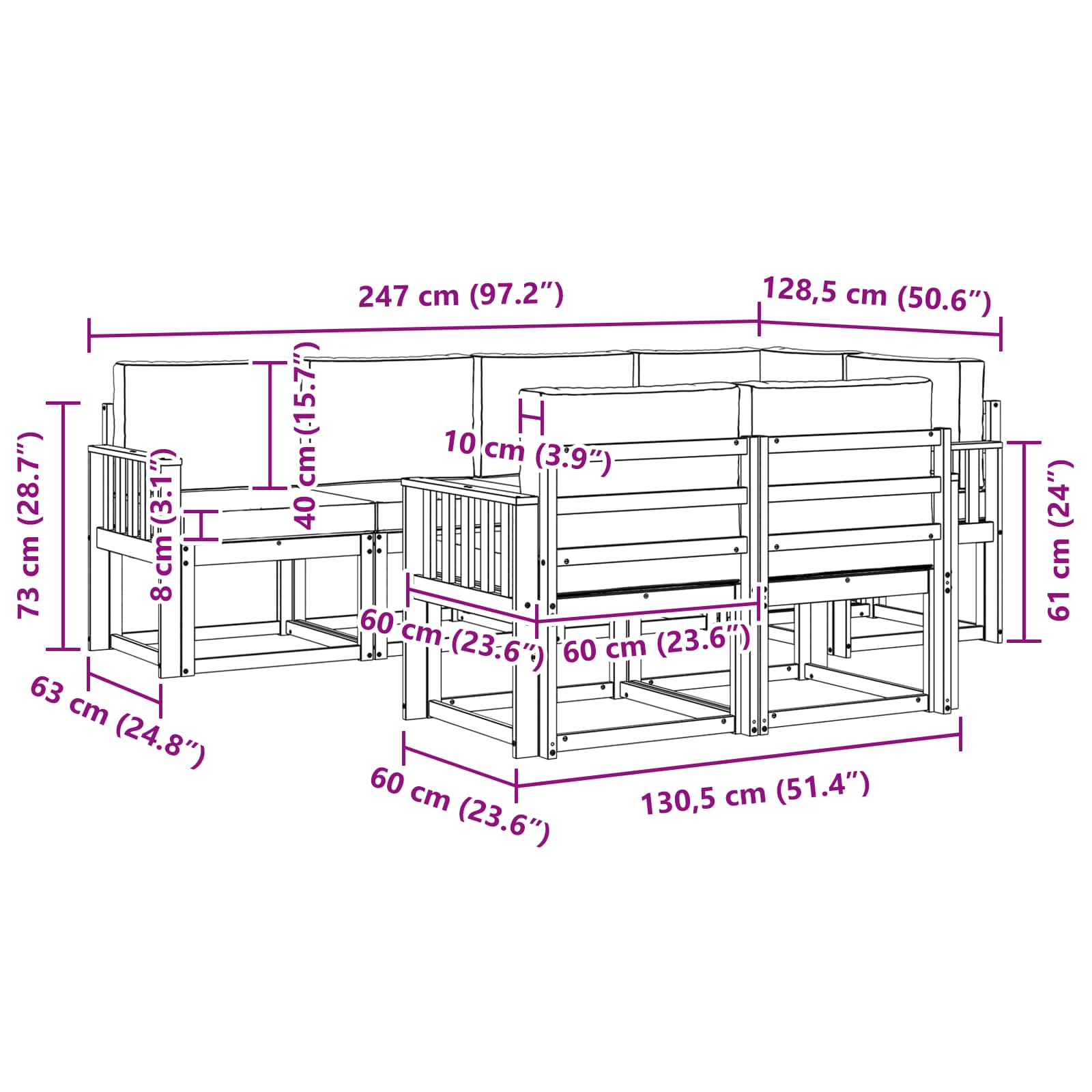 Outdoor-Sofagarnitur mit Kissen 7 pcs Natürlich und Hellgrau