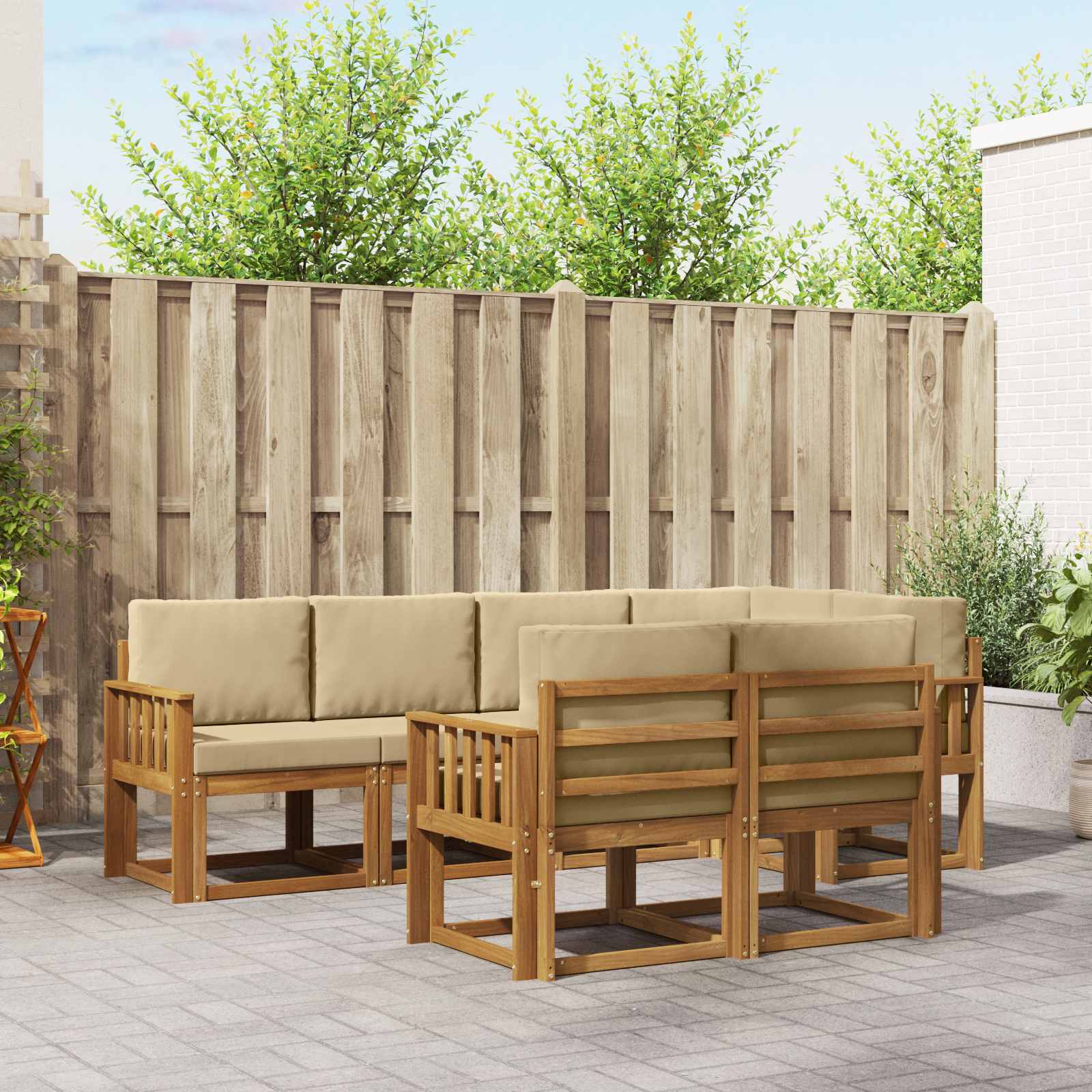 Outdoor-Sofagarnitur mit Kissen 7 pcs Natur und Beige