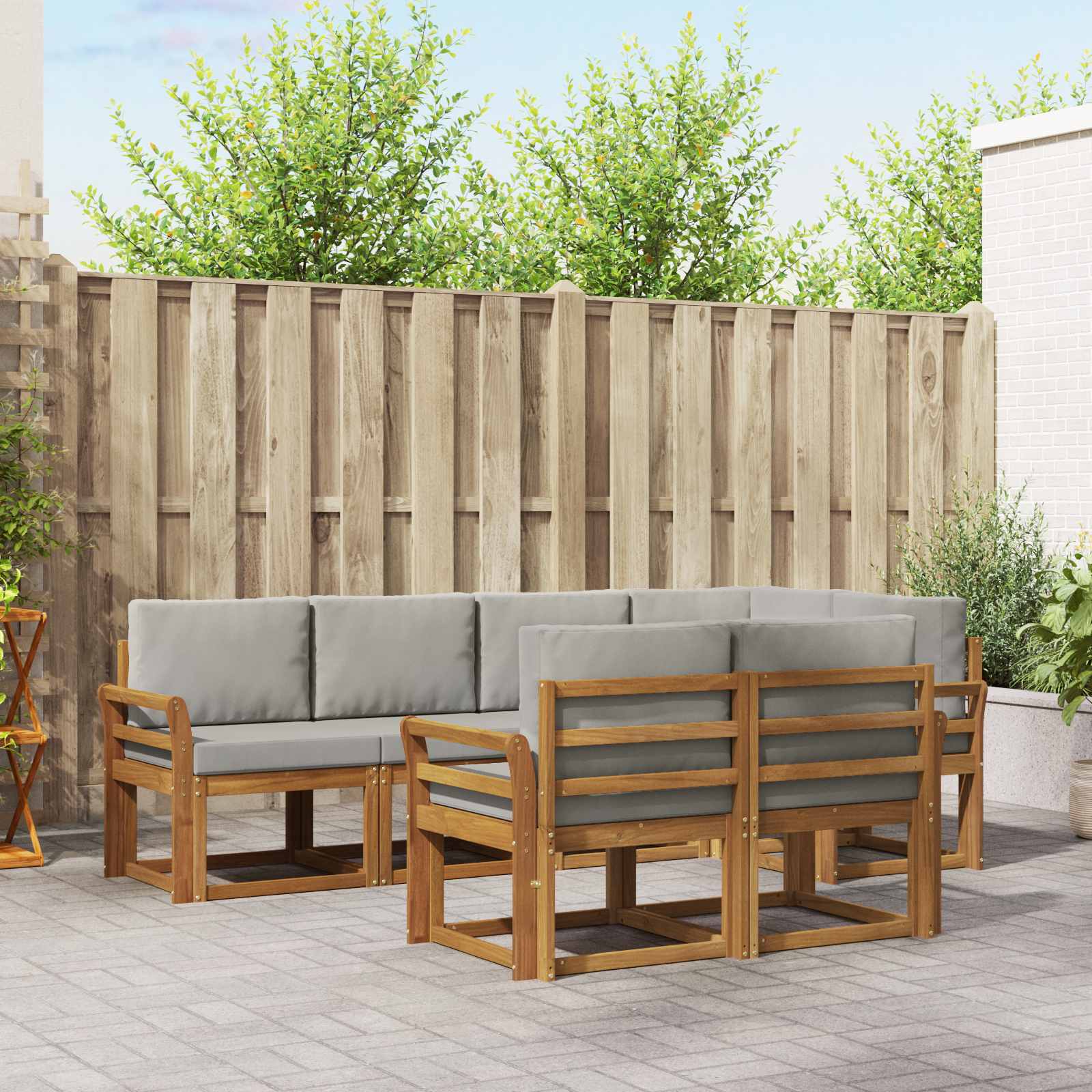 Outdoor-Sofagarnitur mit Kissen 7 pcs Natürlich und Hellgrau