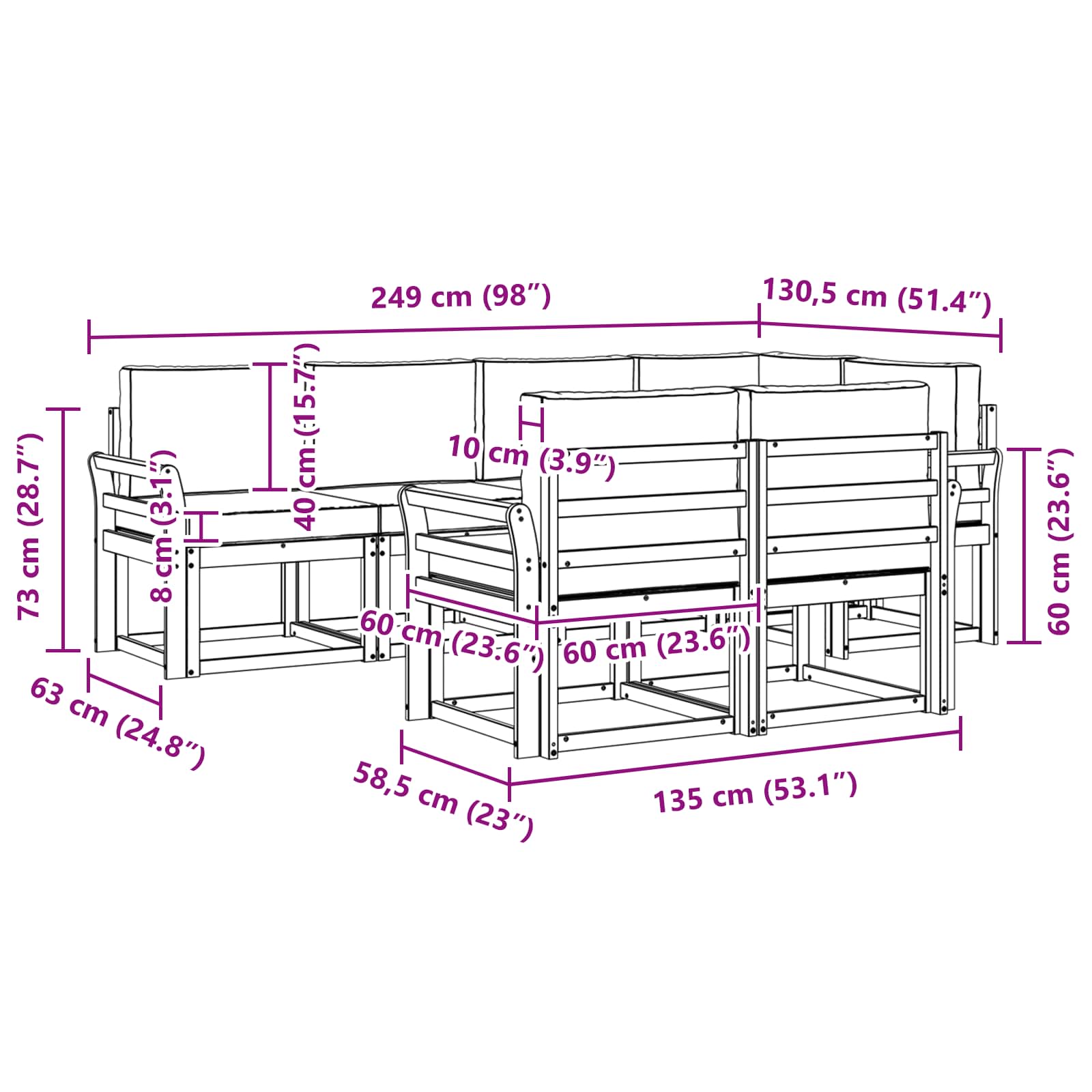 Outdoor-Sofagarnitur mit Kissen 7 pcs Natürlich und Hellgrau