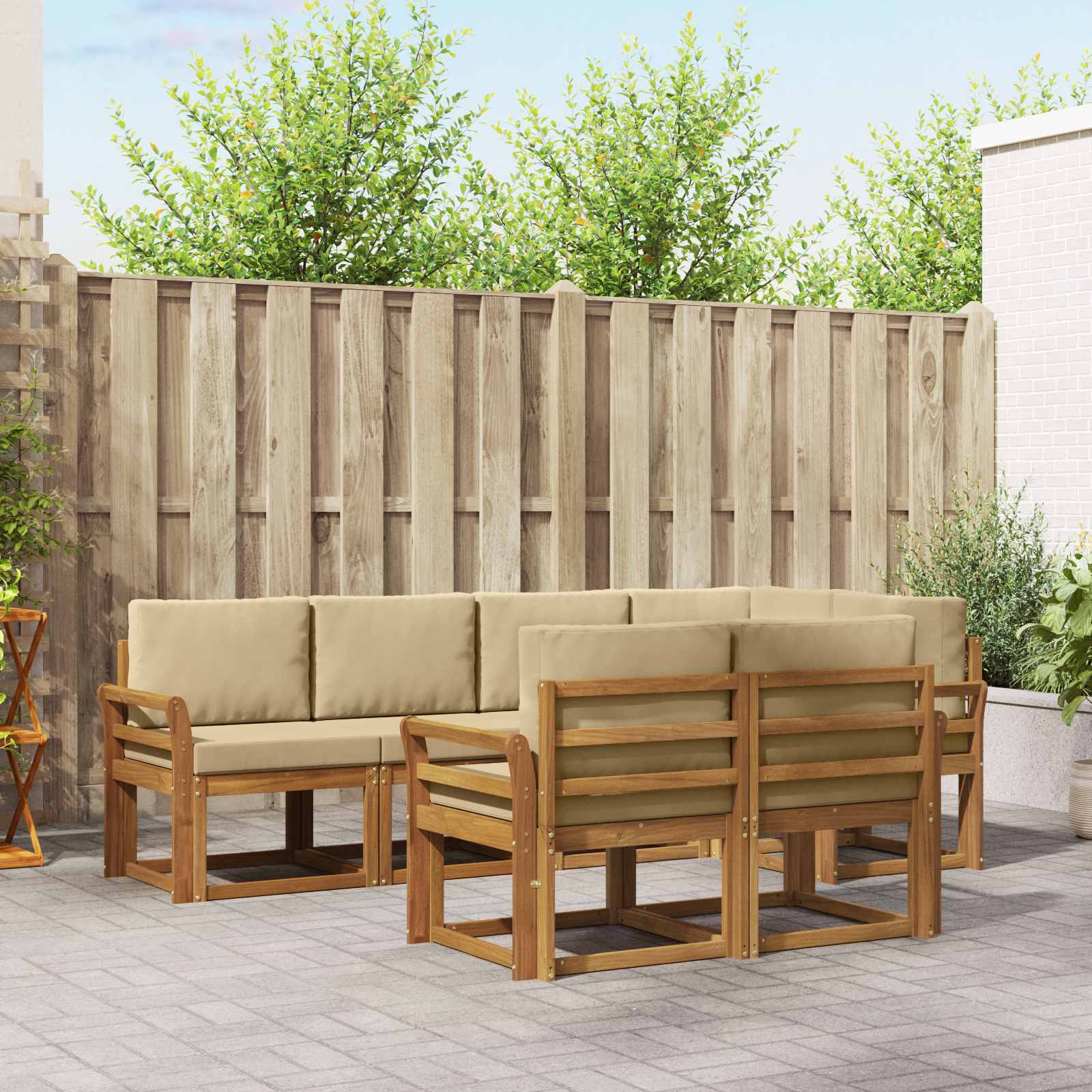 Outdoor-Sofagarnitur mit Kissen 7 pcs Natur und Beige