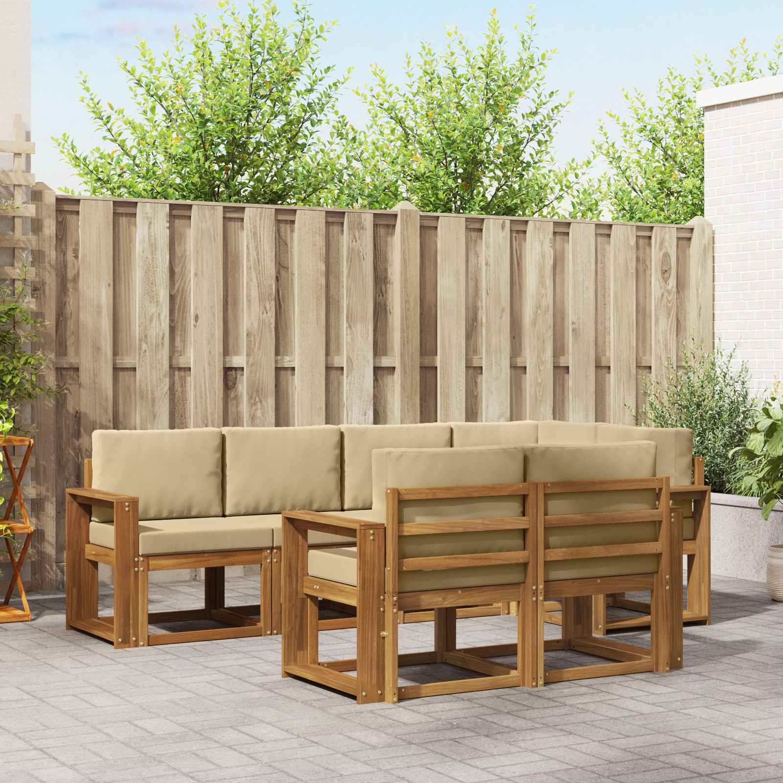 Outdoor-Sofagarnitur mit Kissen 7 pcs Natur und Beige