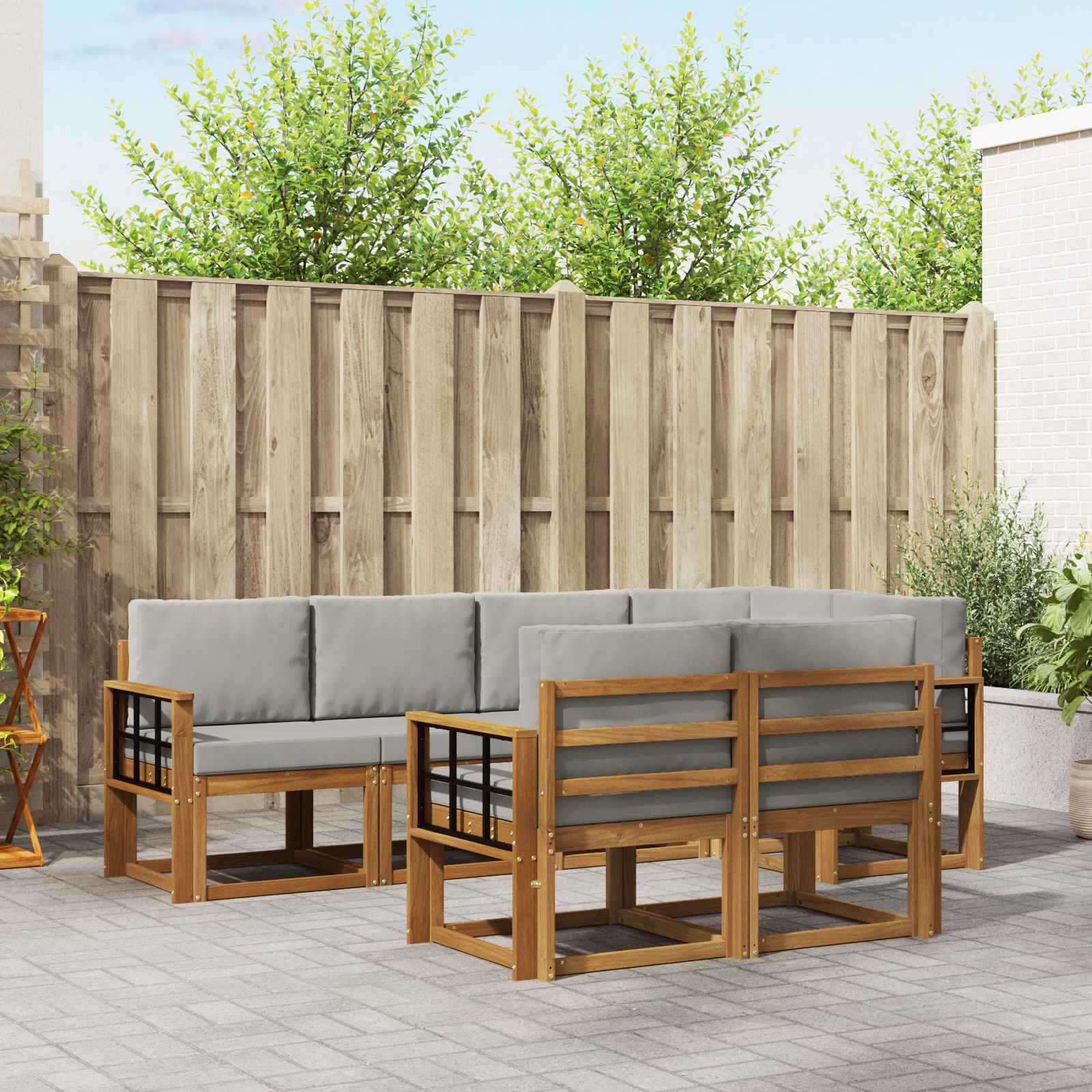 Outdoor-Sofagarnitur mit Kissen 7 pcs Natürlich und Hellgrau