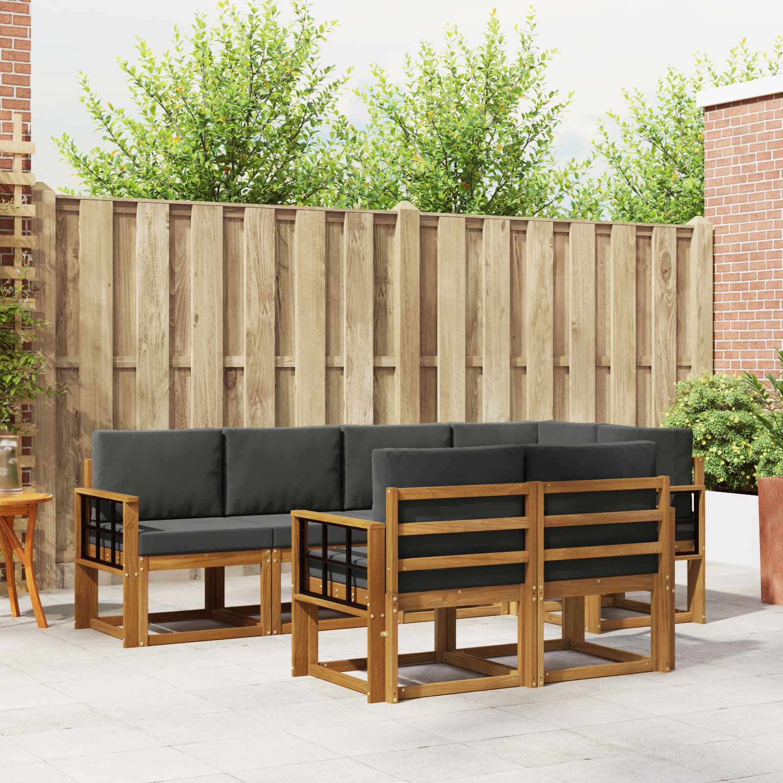 Outdoor-Sofagarnitur mit Kissen 7 pcs Natur und Anthrazit