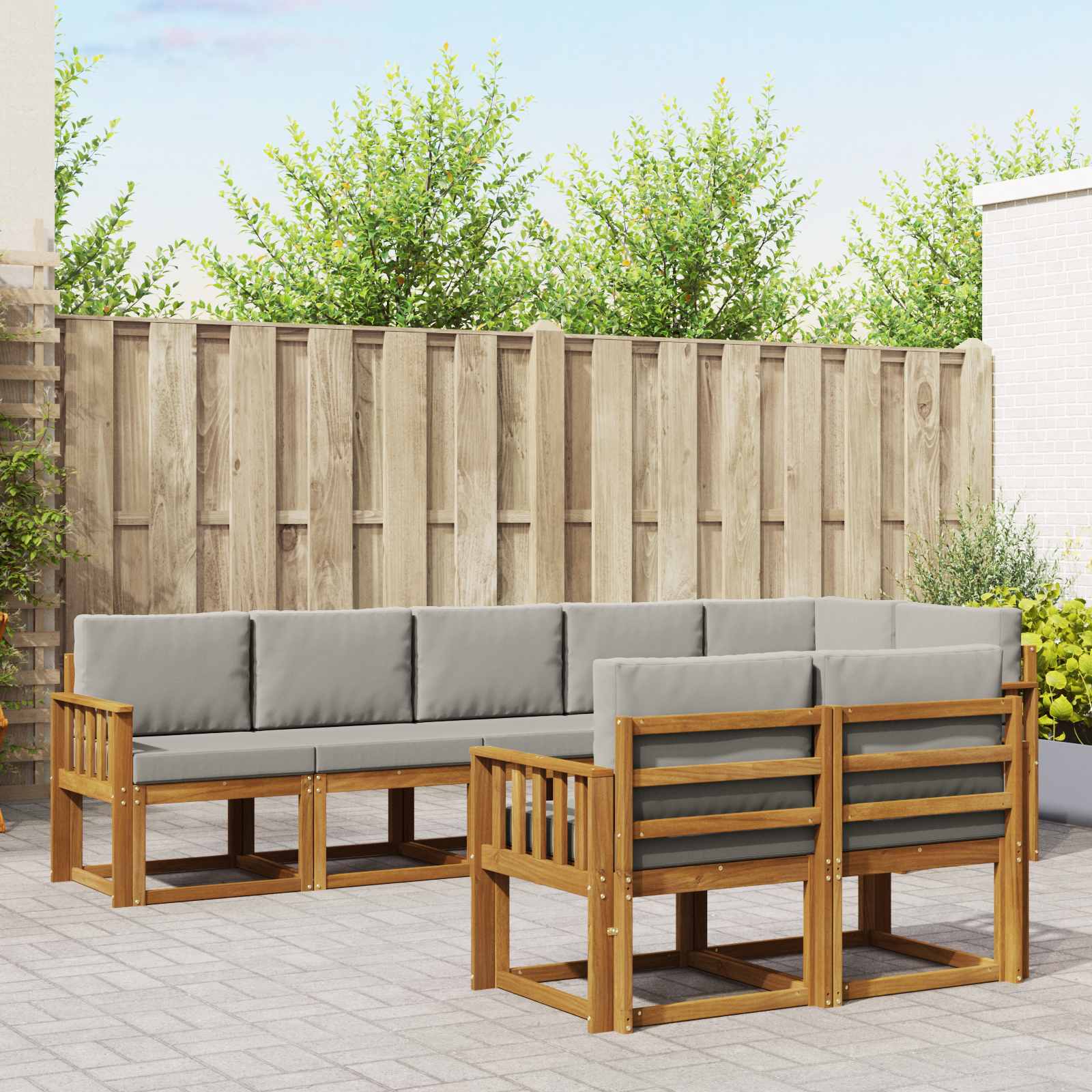 Outdoor-Sofagarnitur mit Kissen 8 pcs Natürlich und Hellgrau