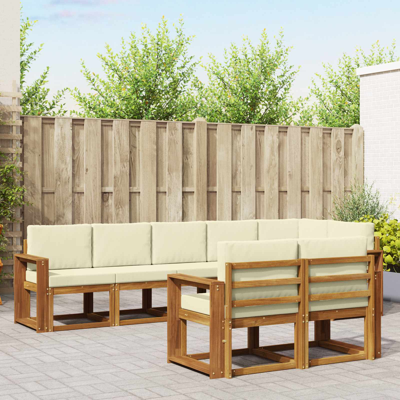 Outdoor-Sofagarnitur mit Kissen 8 pcs Natur und Creme