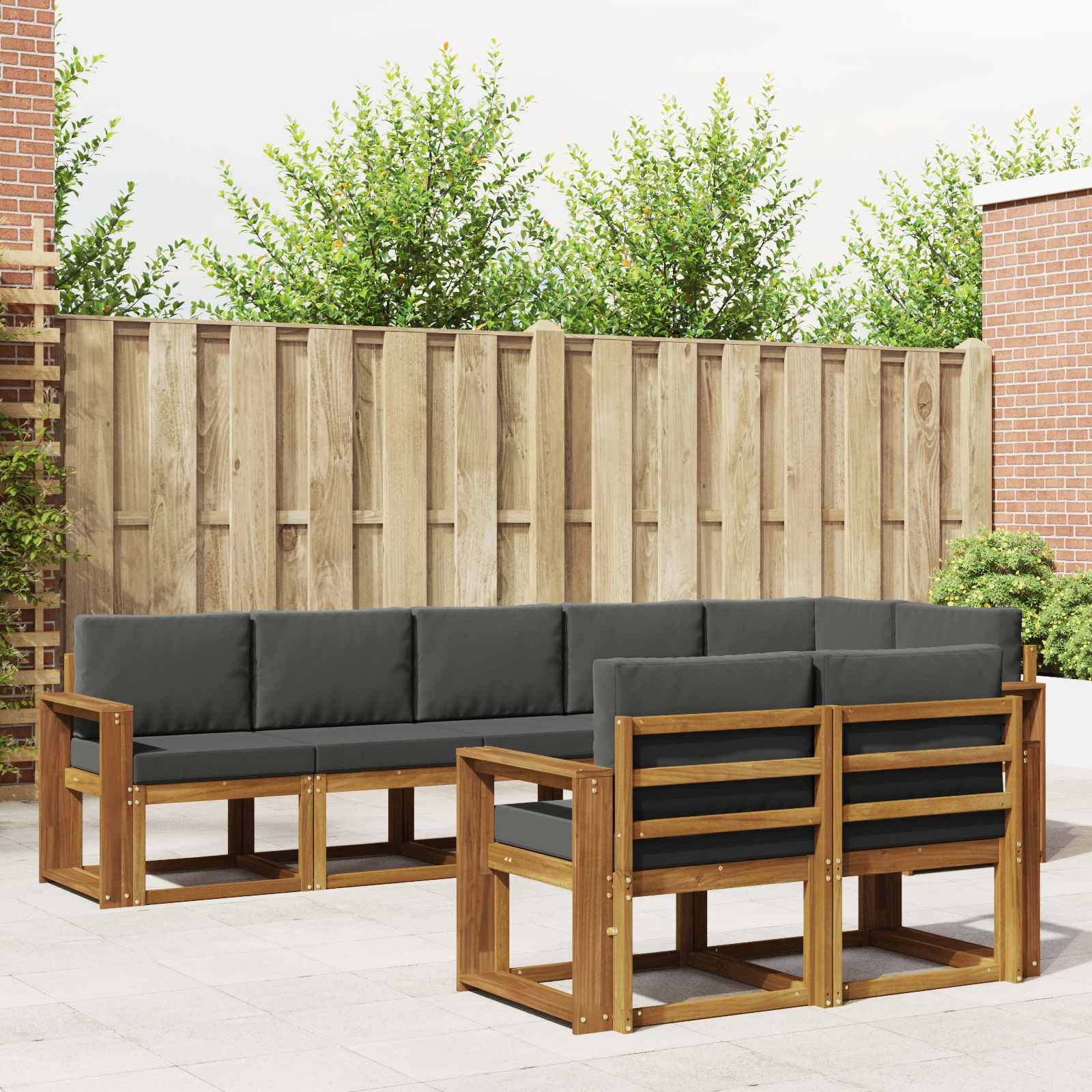 Outdoor-Sofagarnitur mit Kissen 8 pcs Natur und Anthrazit