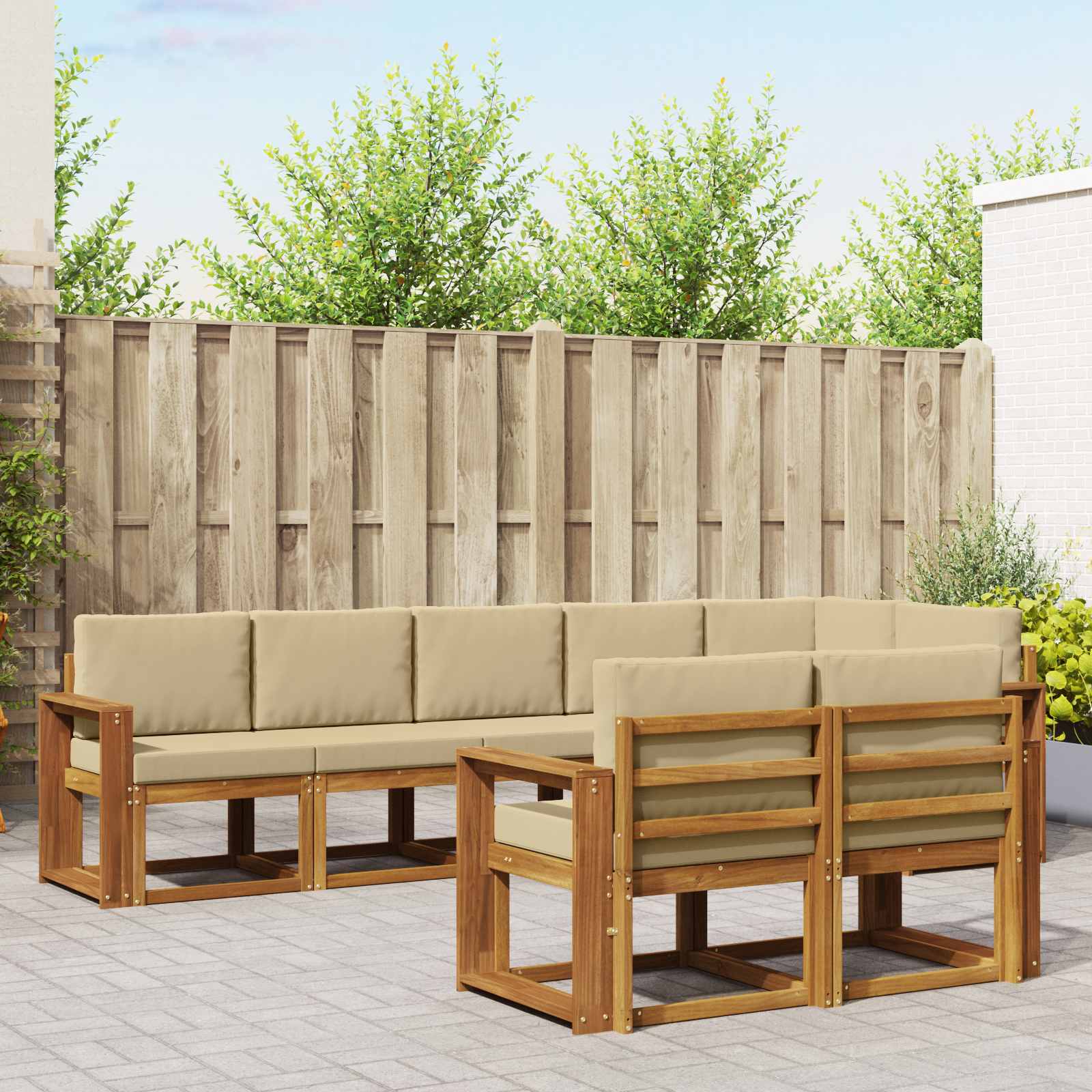 Outdoor-Sofagarnitur mit Kissen 8 pcs Natur und Beige