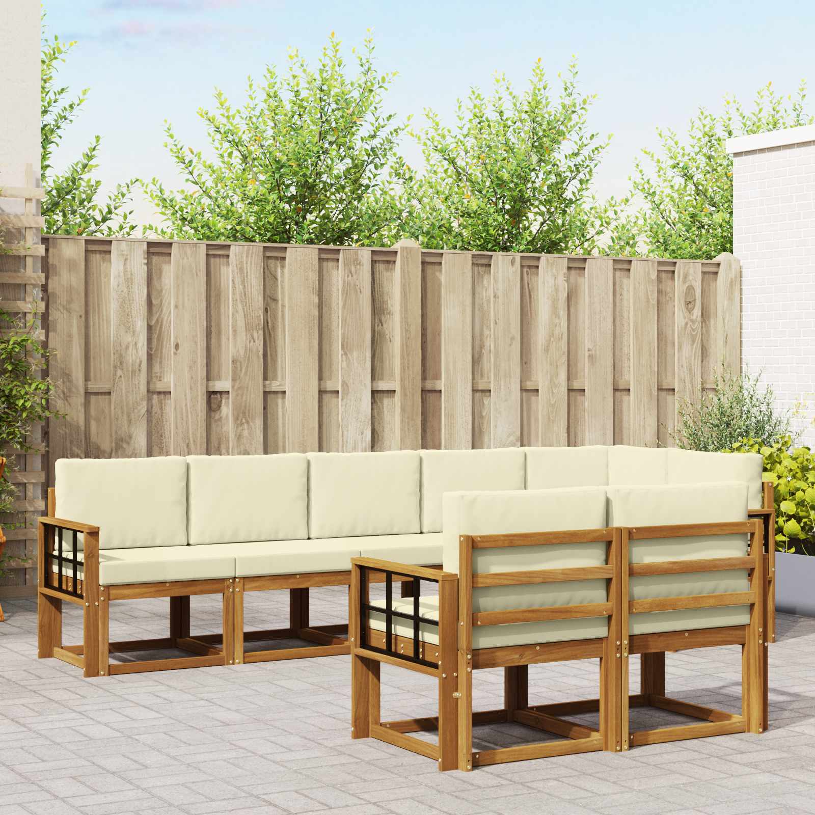 Outdoor-Sofagarnitur mit Kissen 8 pcs Natur und Creme