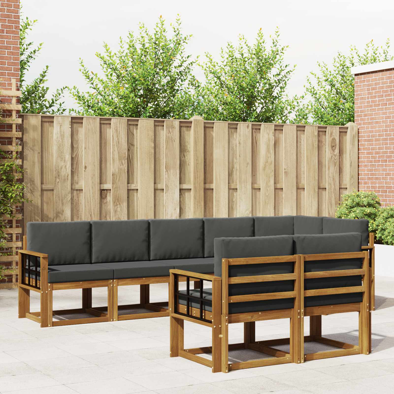 Outdoor-Sofagarnitur mit Kissen 8 pcs Natur und Anthrazit