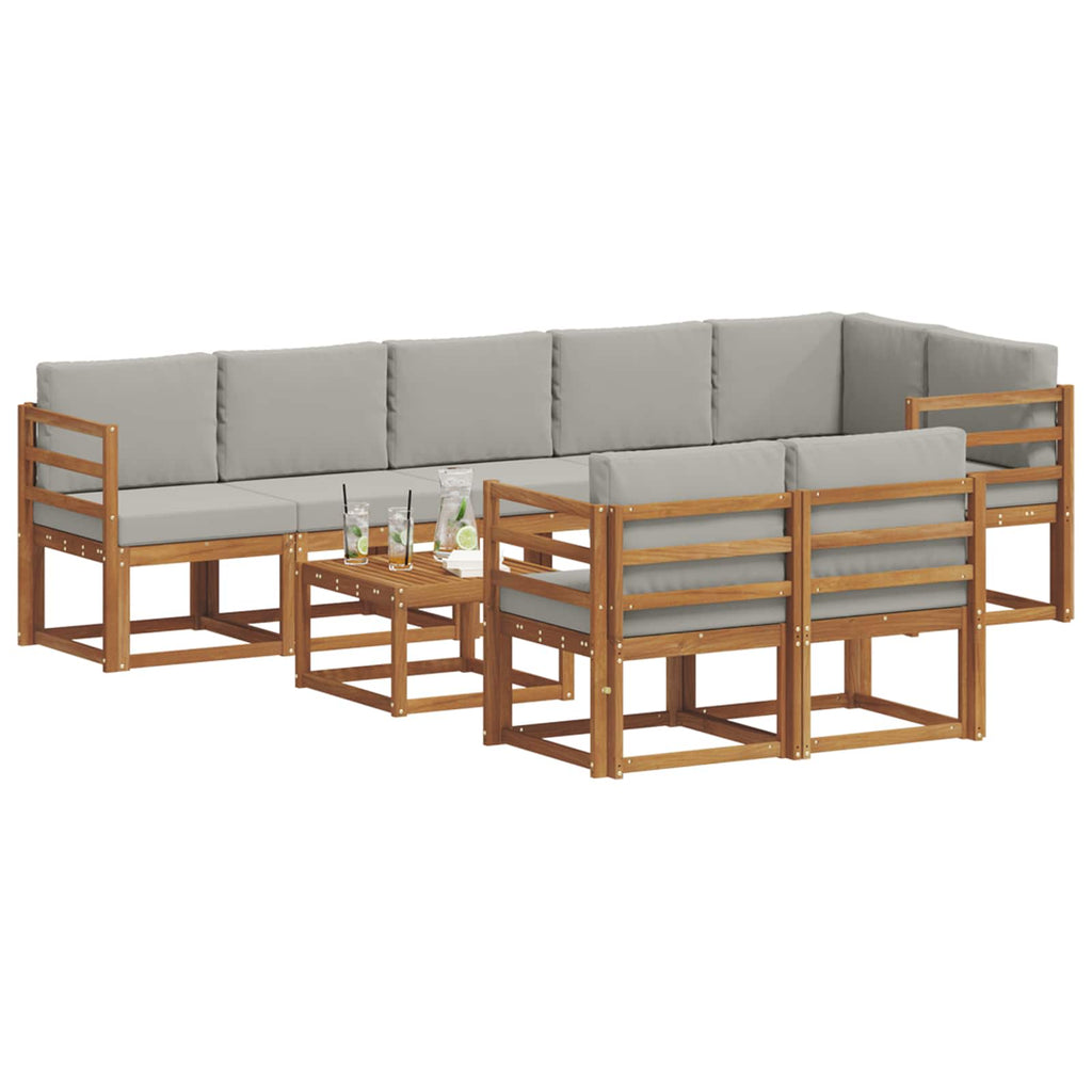 Outdoor-Sofagarnitur mit Kissen 9 pcs Natürlich und Hellgrau