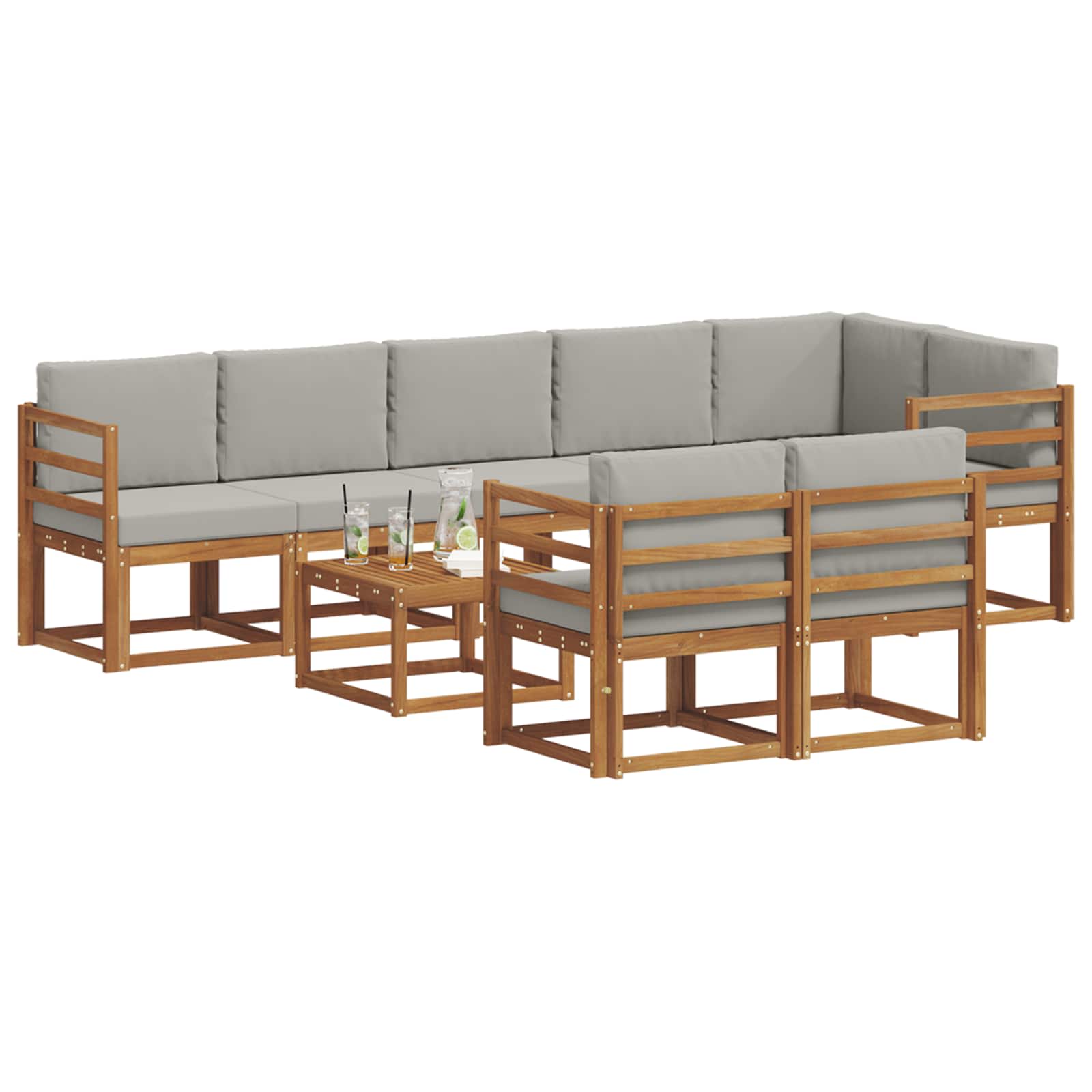 Outdoor-Sofagarnitur mit Kissen 9 pcs Natürlich und Hellgrau