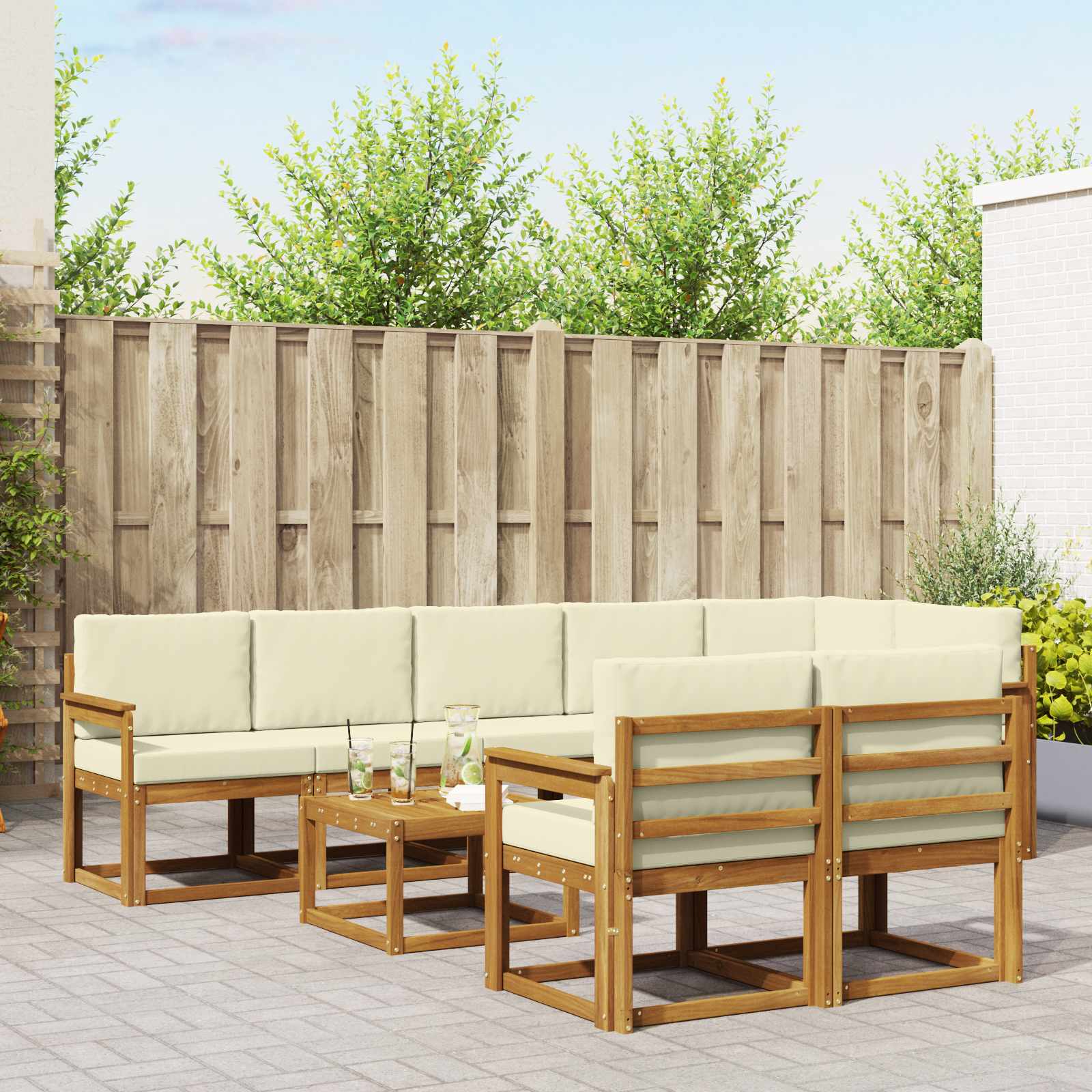 Outdoor-Sofagarnitur mit Kissen 9 pcs Natur und Creme