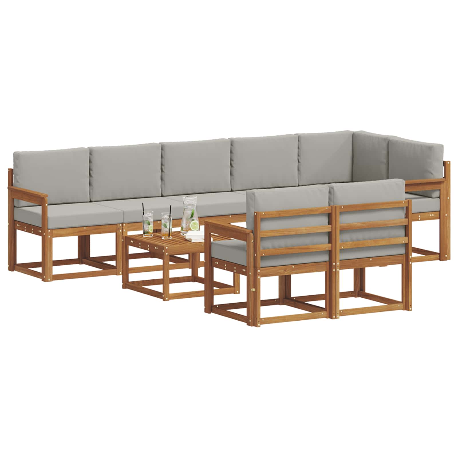 Outdoor-Sofagarnitur mit Kissen 9 pcs Natürlich und Hellgrau