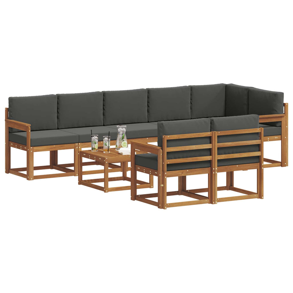 Outdoor-Sofagarnitur mit Kissen 9 pcs Natur und Anthrazit