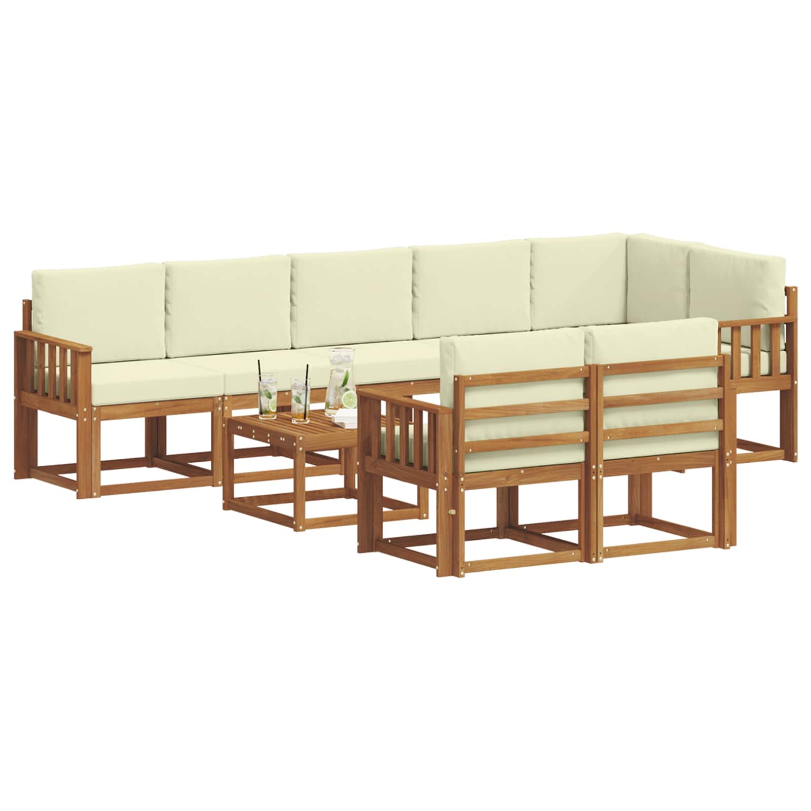 Outdoor-Sofagarnitur mit Kissen 9 pcs Natur und Creme