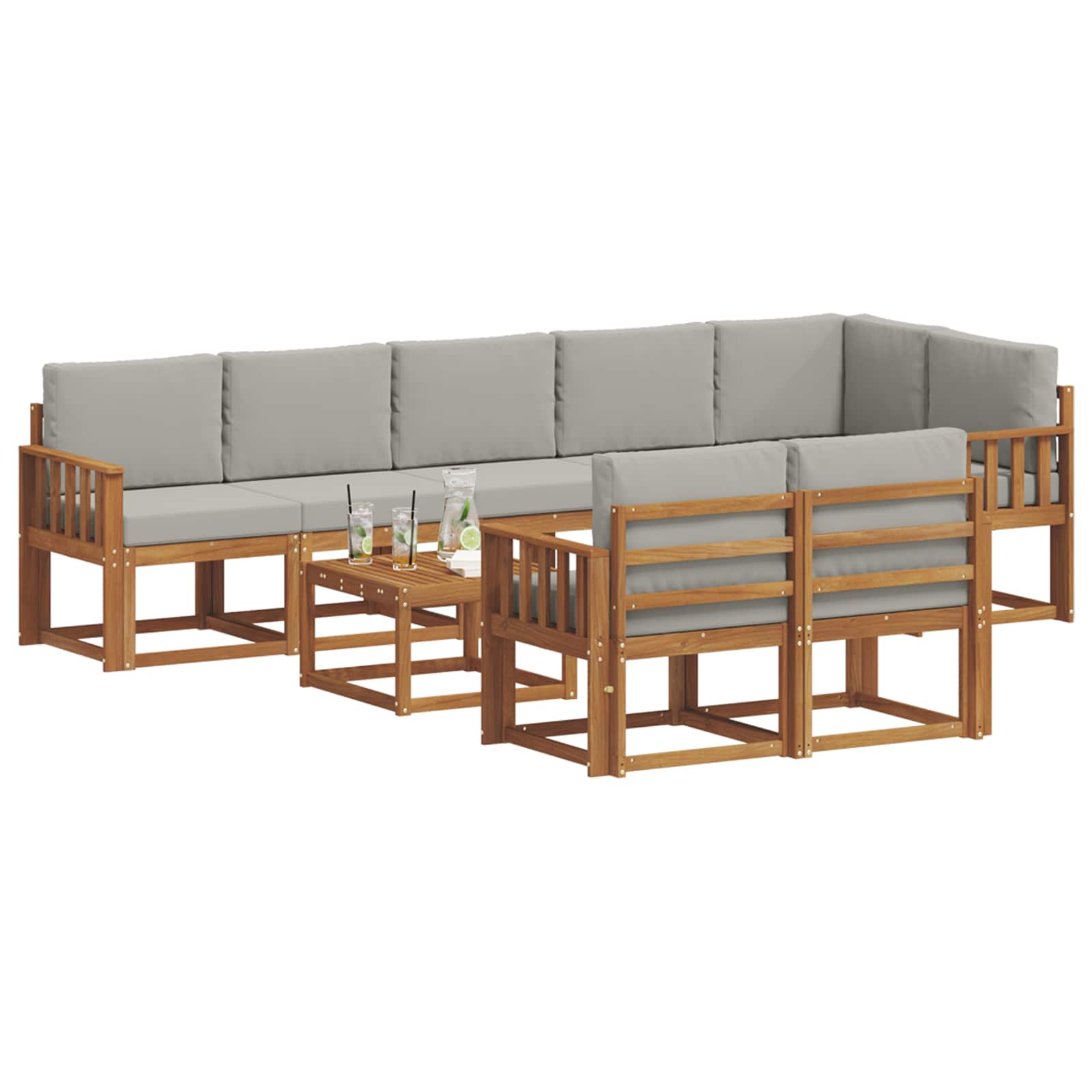 Outdoor-Sofagarnitur mit Kissen 9 pcs Natürlich und Hellgrau