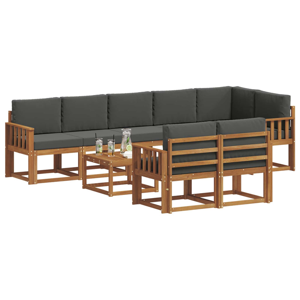 Outdoor-Sofagarnitur mit Kissen 9 pcs Natur und Anthrazit
