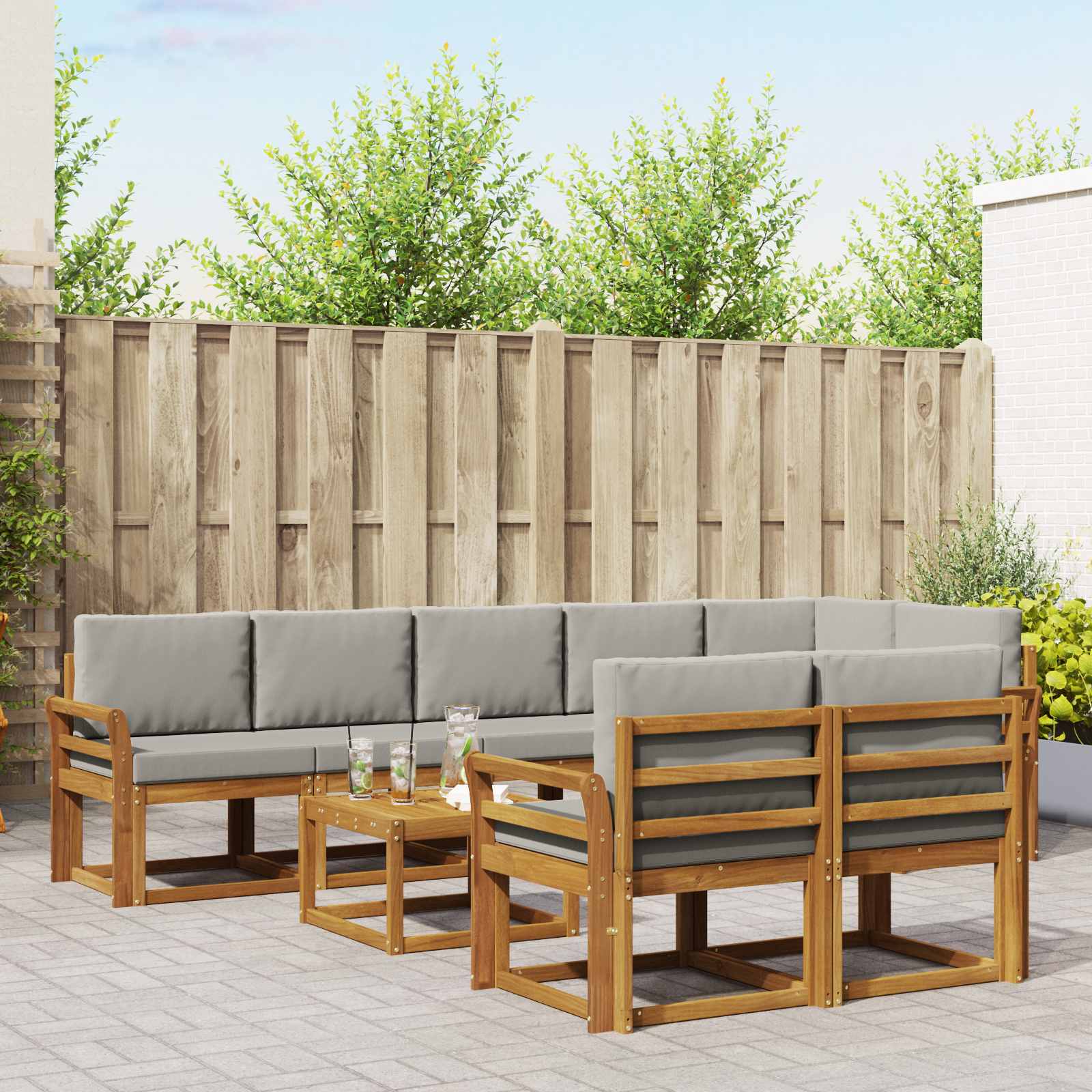 Outdoor-Sofagarnitur mit Kissen 9 pcs Natürlich und Hellgrau