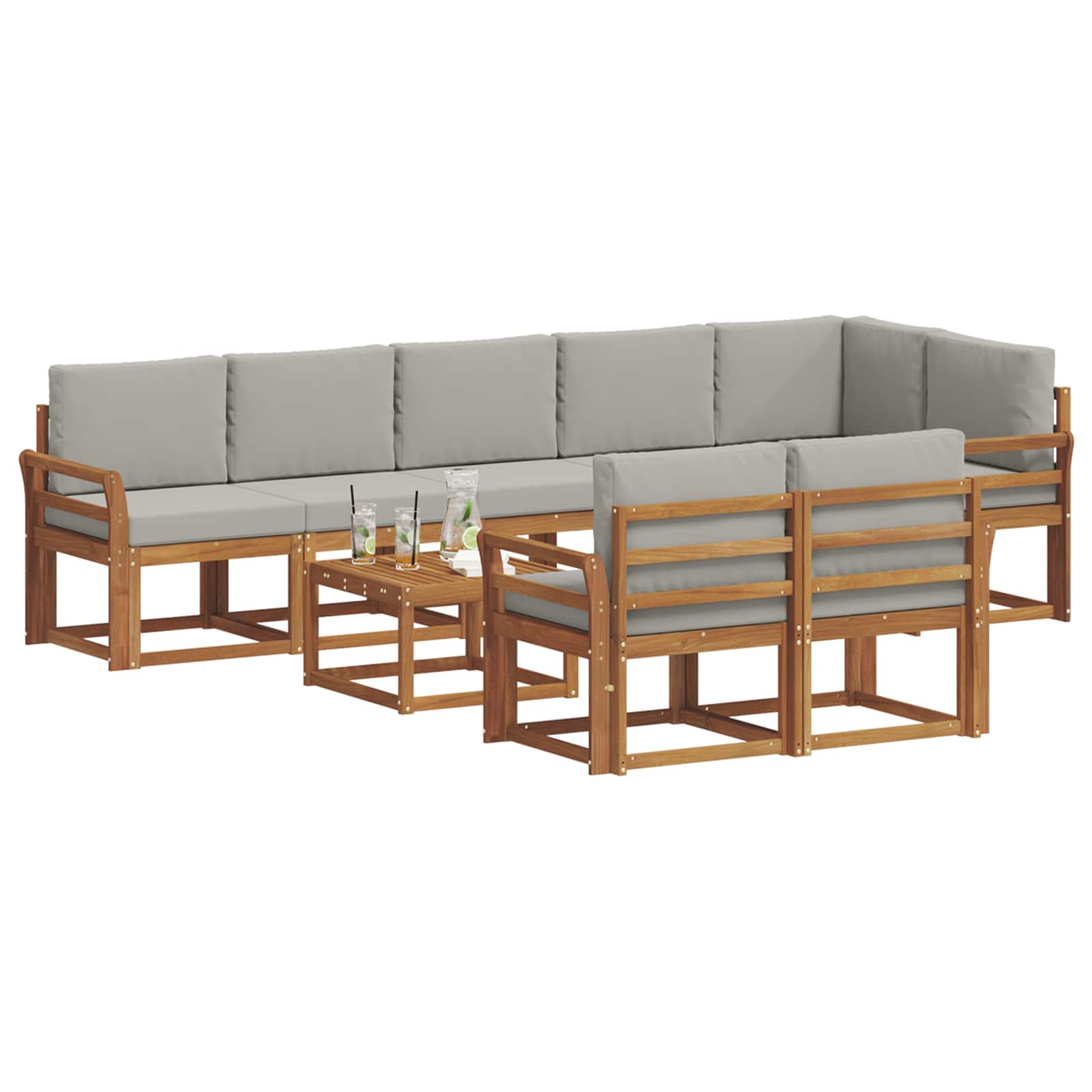 Outdoor-Sofagarnitur mit Kissen 9 pcs Natürlich und Hellgrau