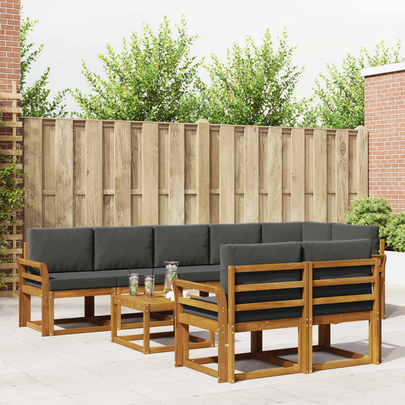 Outdoor-Sofagarnitur mit Kissen 9 pcs Natur und Anthrazit