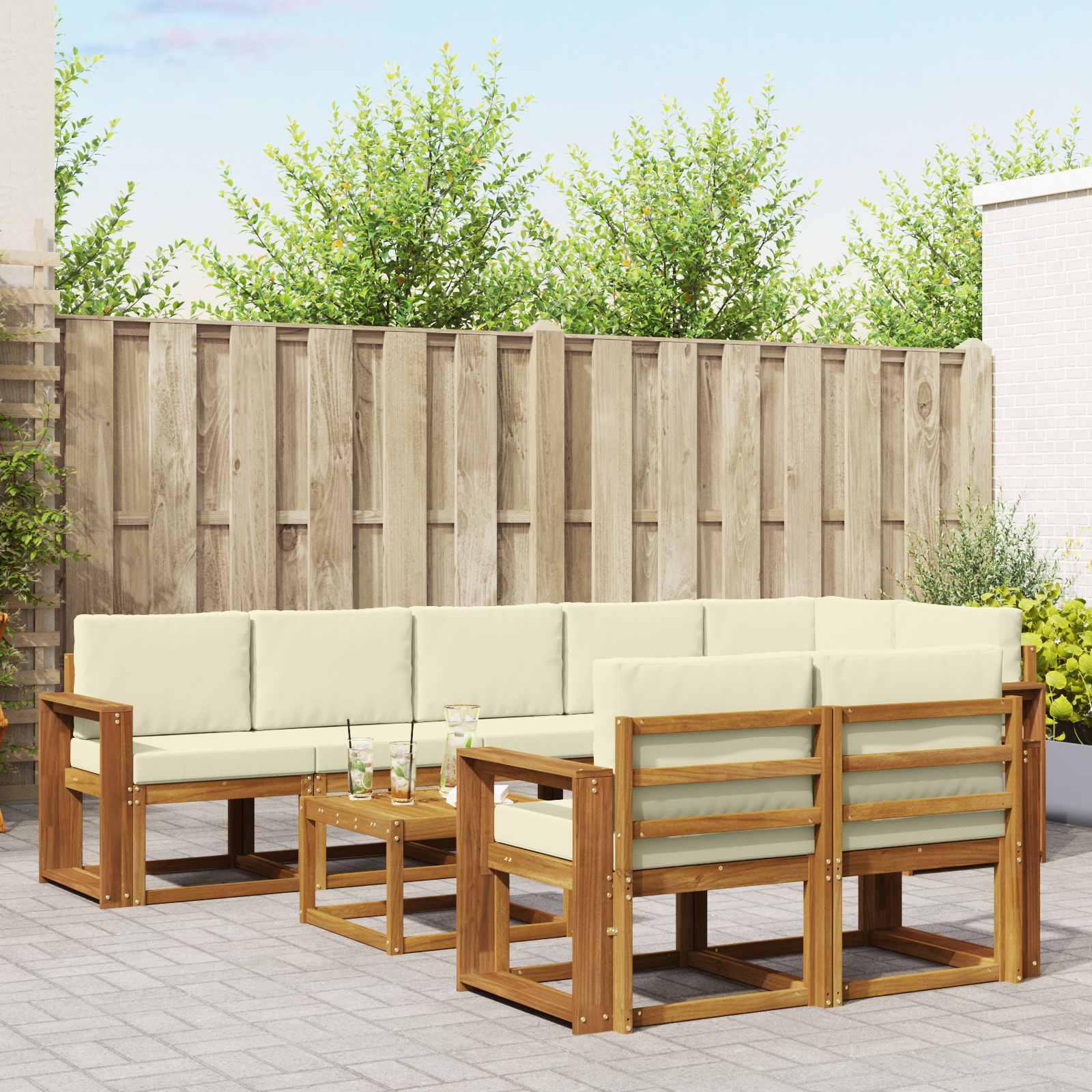 Outdoor-Sofagarnitur mit Kissen 9 pcs Natur und Creme
