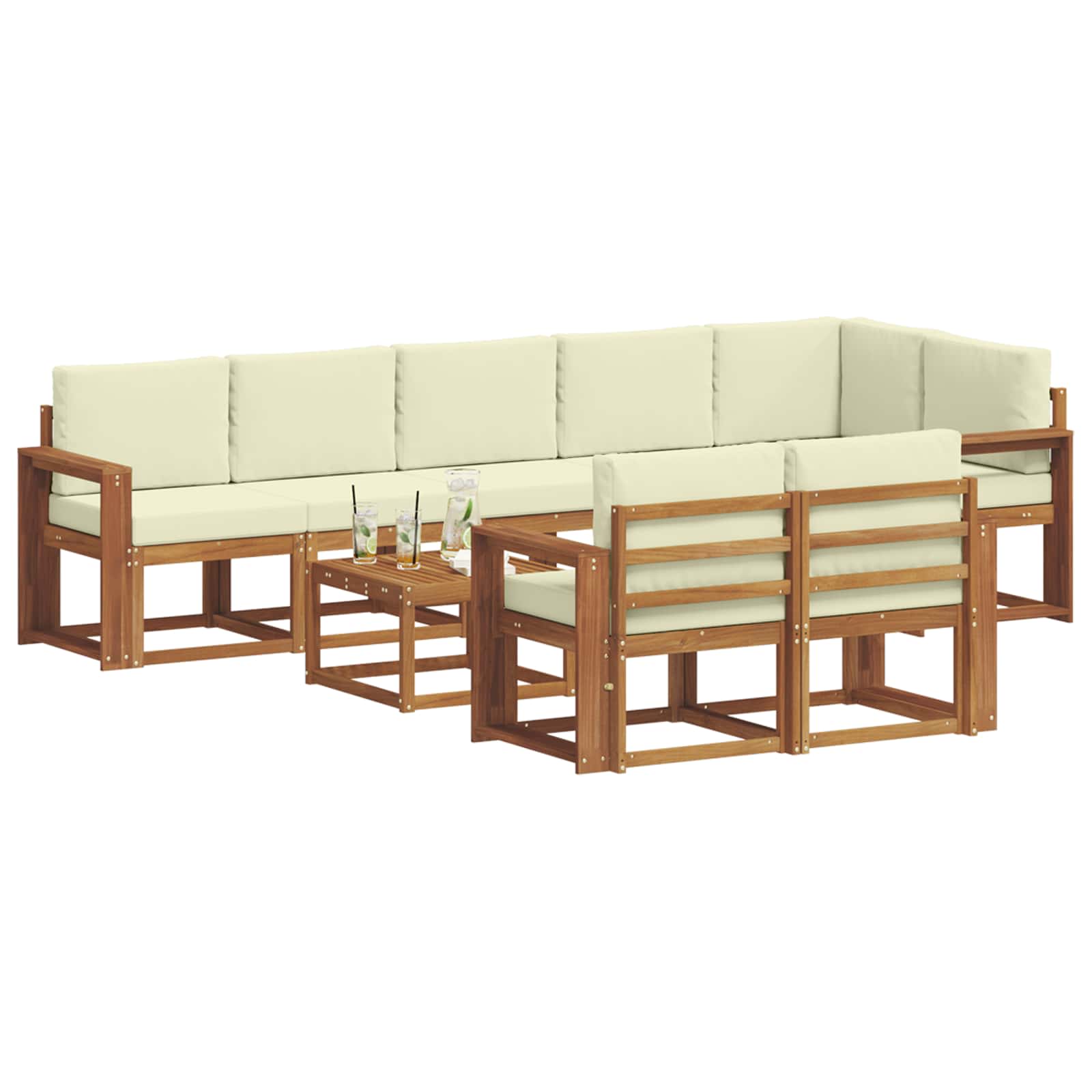 Outdoor-Sofagarnitur mit Kissen 9 pcs Natur und Creme