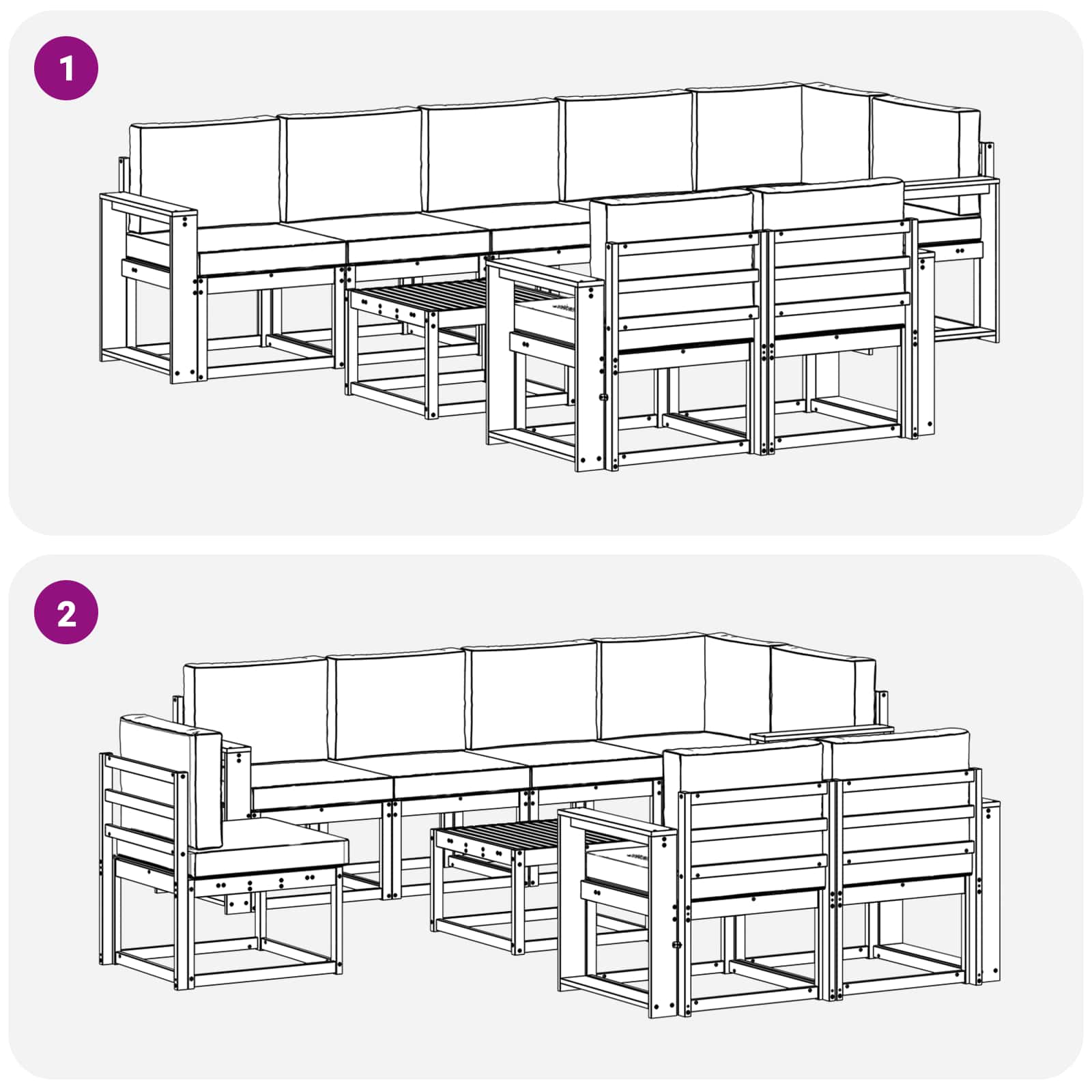Outdoor-Sofagarnitur mit Kissen 9 pcs Natürlich und Hellgrau