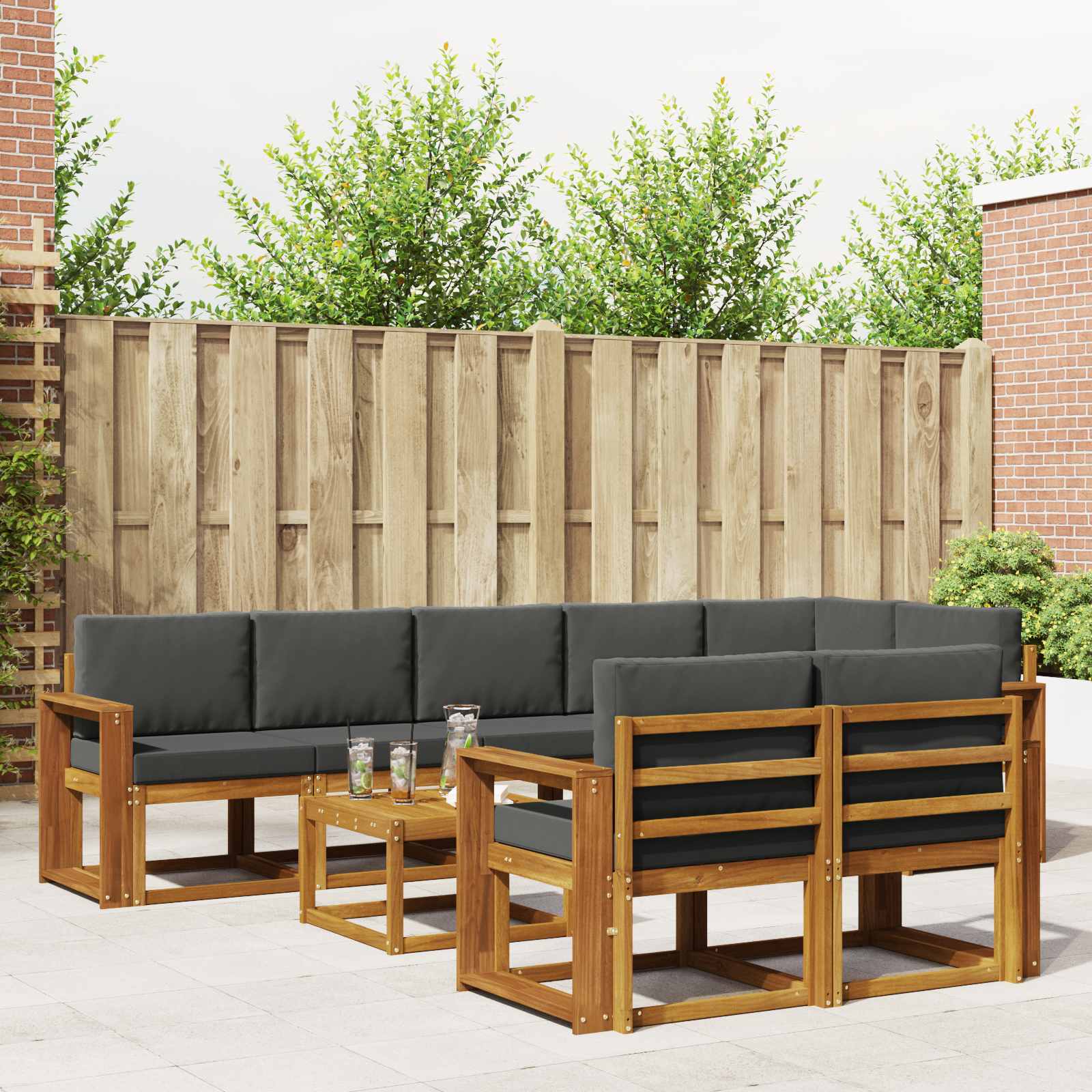 Outdoor-Sofagarnitur mit Kissen 9 pcs Natur und Anthrazit