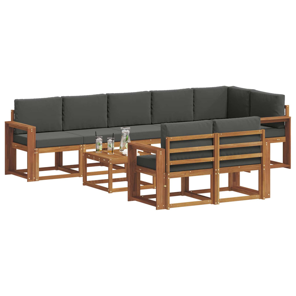 Outdoor-Sofagarnitur mit Kissen 9 pcs Natur und Anthrazit
