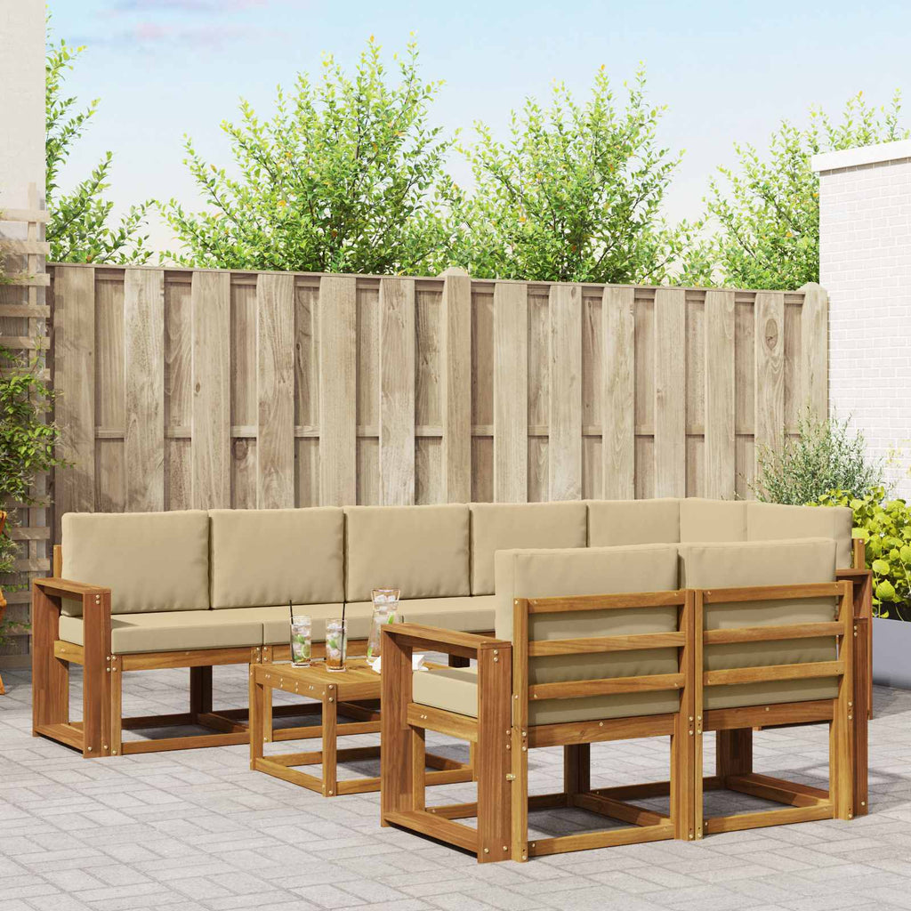 Outdoor-Sofagarnitur mit Kissen 9 pcs Natur und Beige
