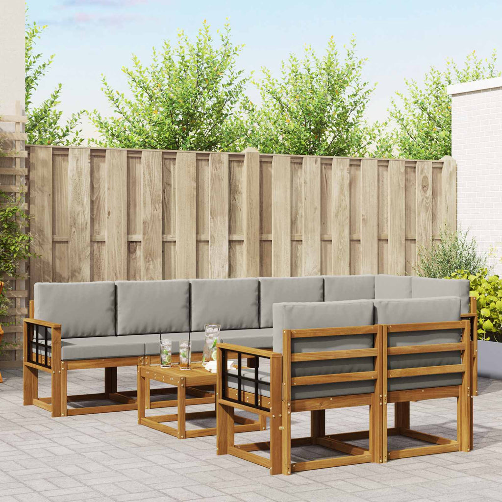 Outdoor-Sofagarnitur mit Kissen 9 pcs Natürlich und Hellgrau