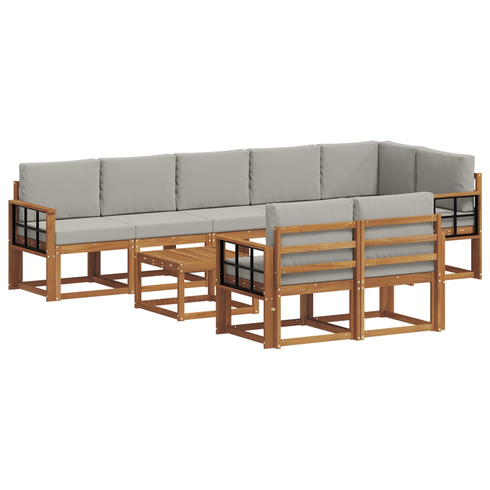 Outdoor-Sofagarnitur mit Kissen 9 pcs Natürlich und Hellgrau