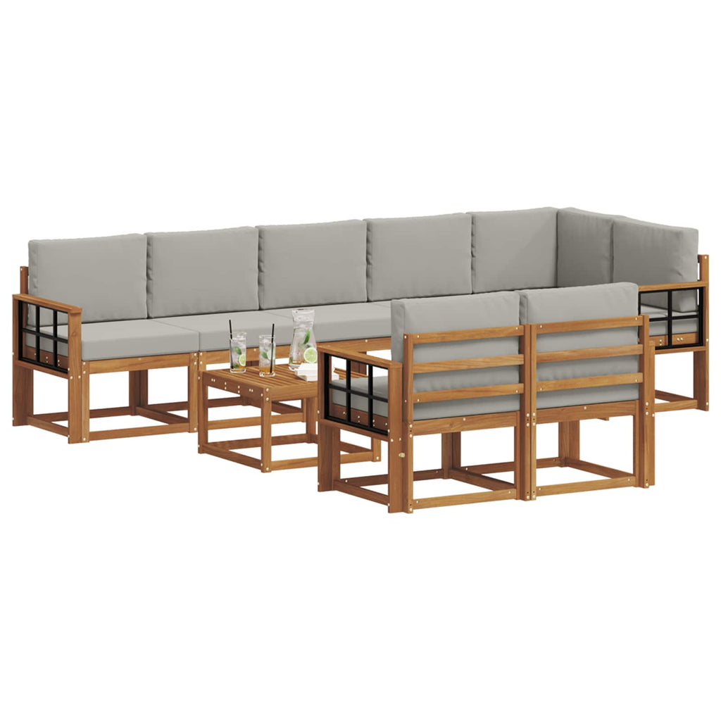 Outdoor-Sofagarnitur mit Kissen 9 pcs Natürlich und Hellgrau