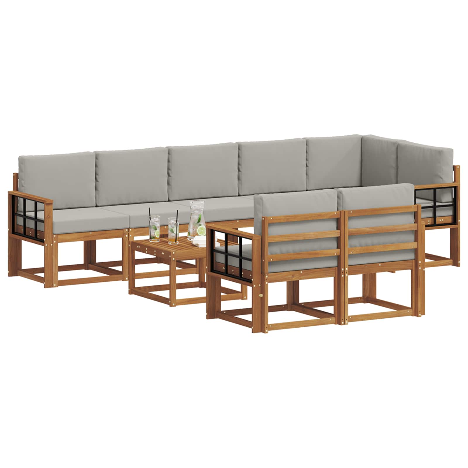 Outdoor-Sofagarnitur mit Kissen 9 pcs Natürlich und Hellgrau