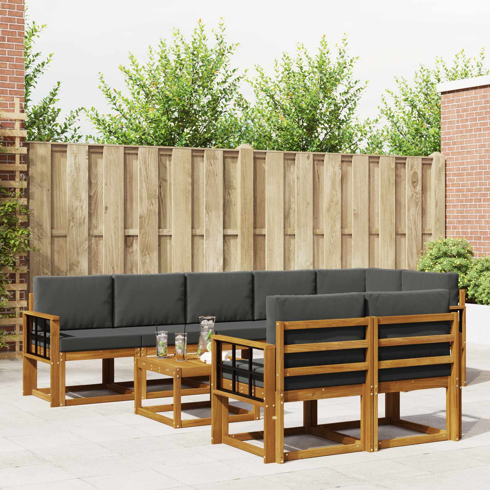 Outdoor-Sofagarnitur mit Kissen 9 pcs Natur und Anthrazit