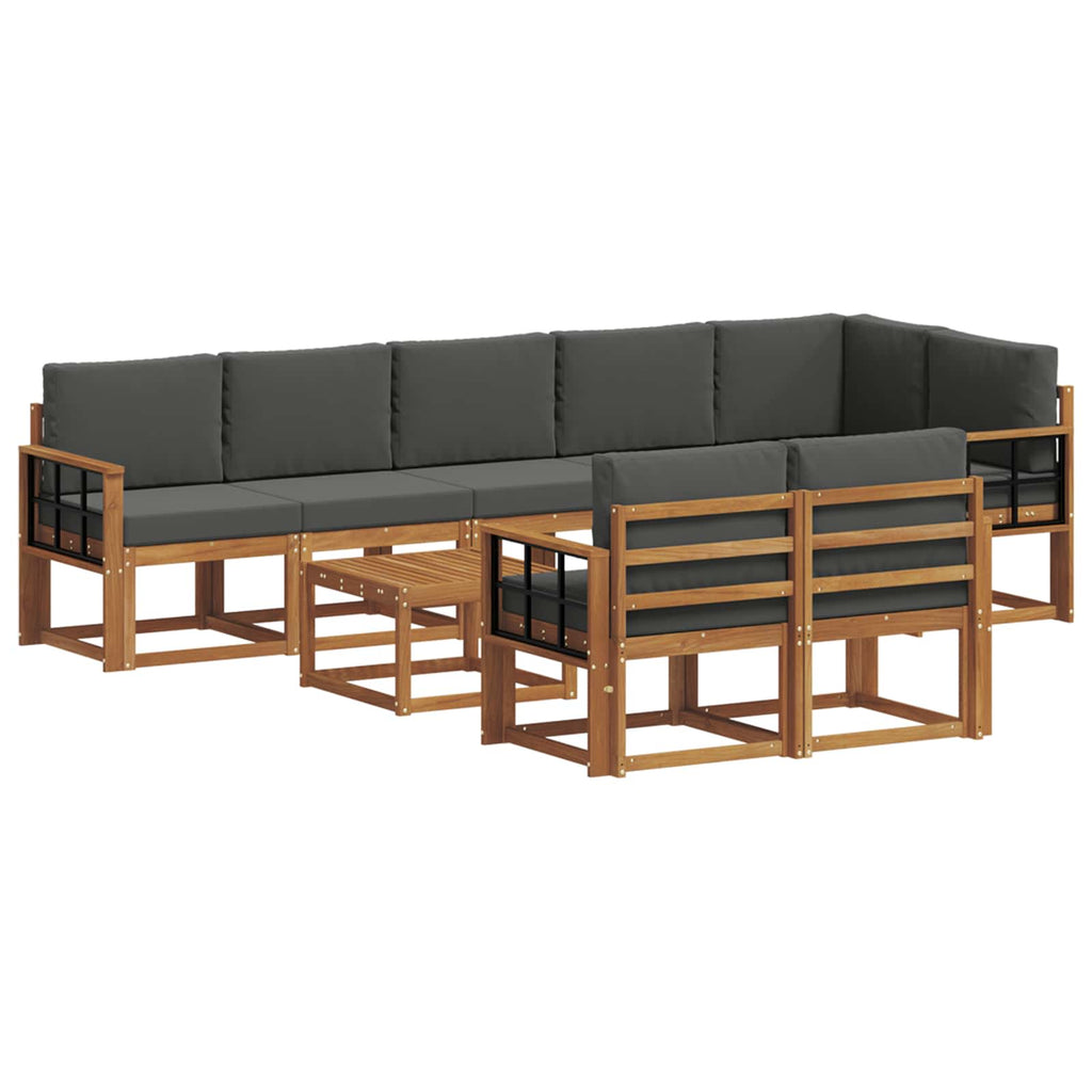 Outdoor-Sofagarnitur mit Kissen 9 pcs Natur und Anthrazit