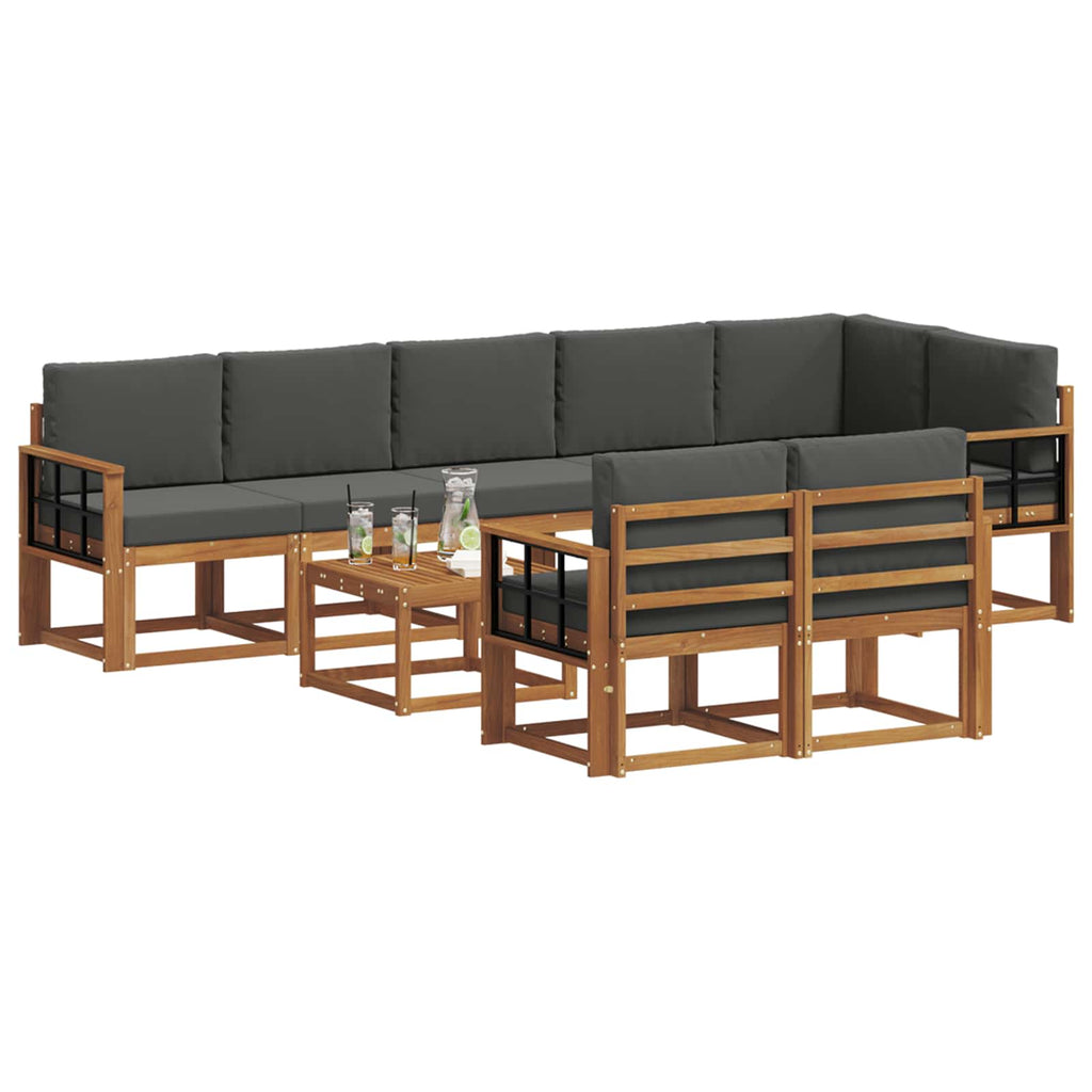 Outdoor-Sofagarnitur mit Kissen 9 pcs Natur und Anthrazit