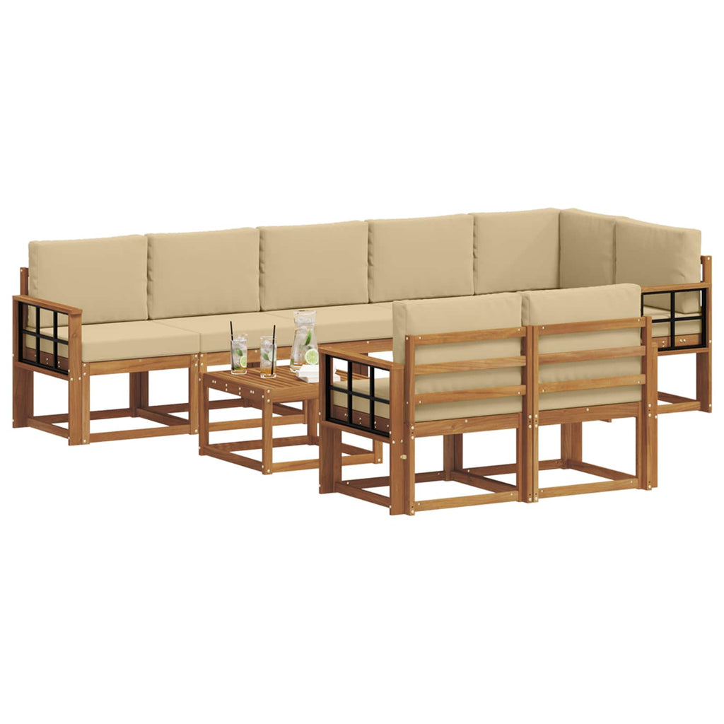 Outdoor-Sofagarnitur mit Kissen 9 pcs Natur und Beige