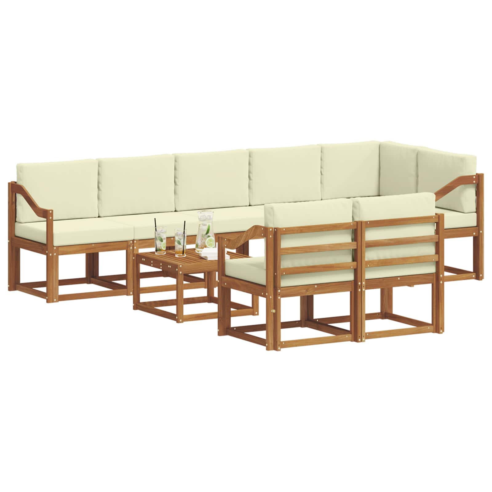 Outdoor-Sofagarnitur mit Kissen 9 pcs Natur und Creme