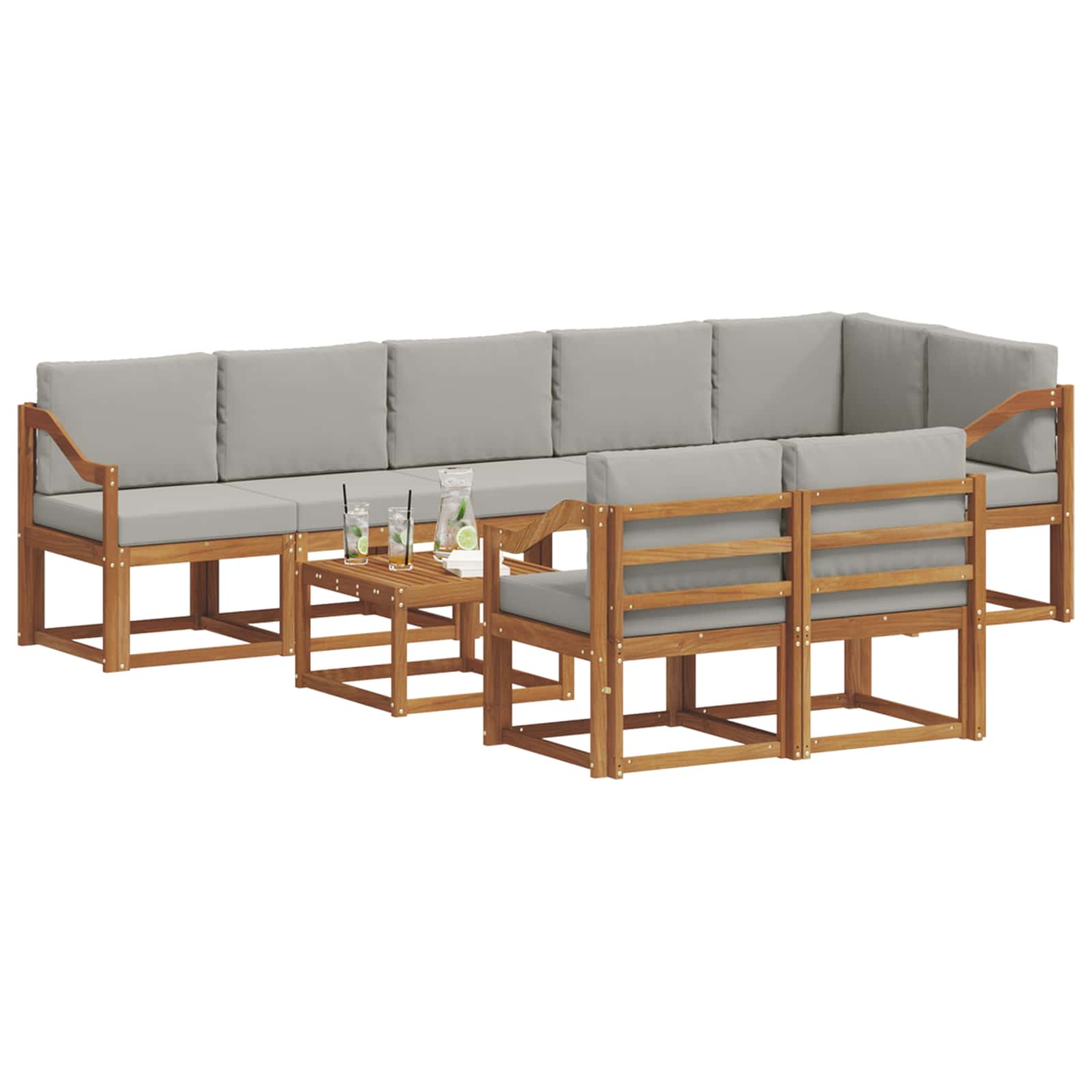 Outdoor-Sofagarnitur mit Kissen 9 pcs Natürlich und Hellgrau