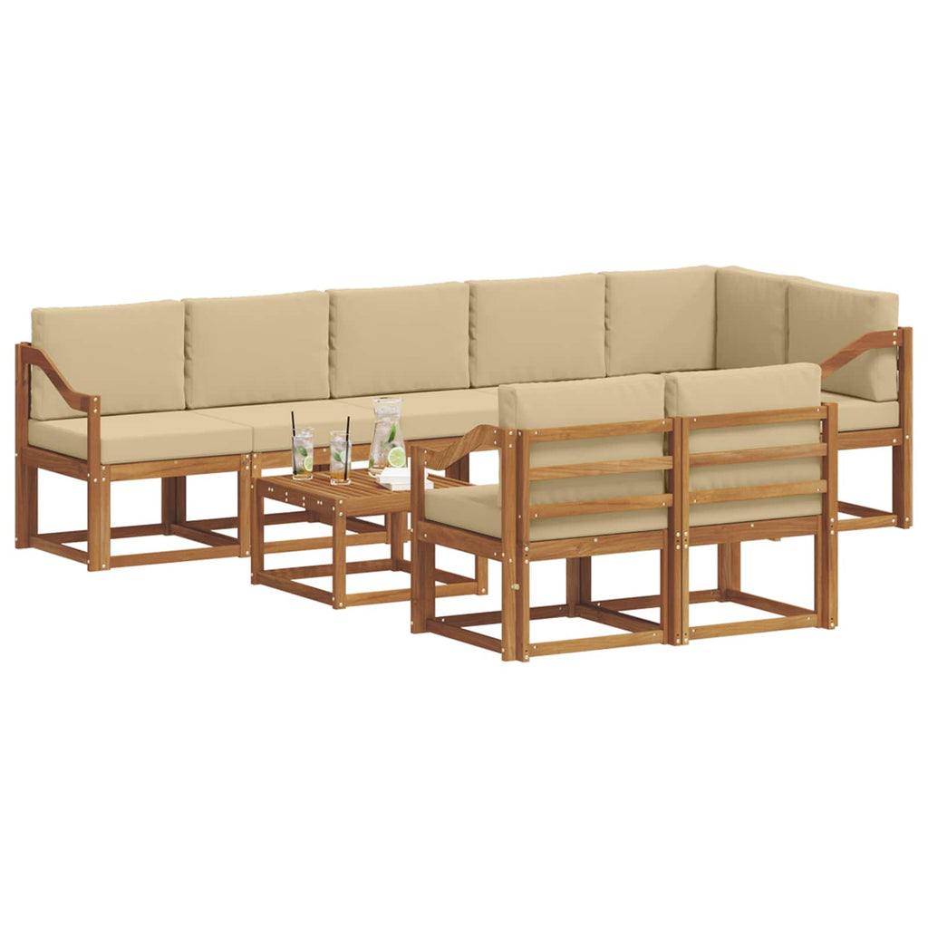 Outdoor-Sofagarnitur mit Kissen 9 pcs Natur und Beige