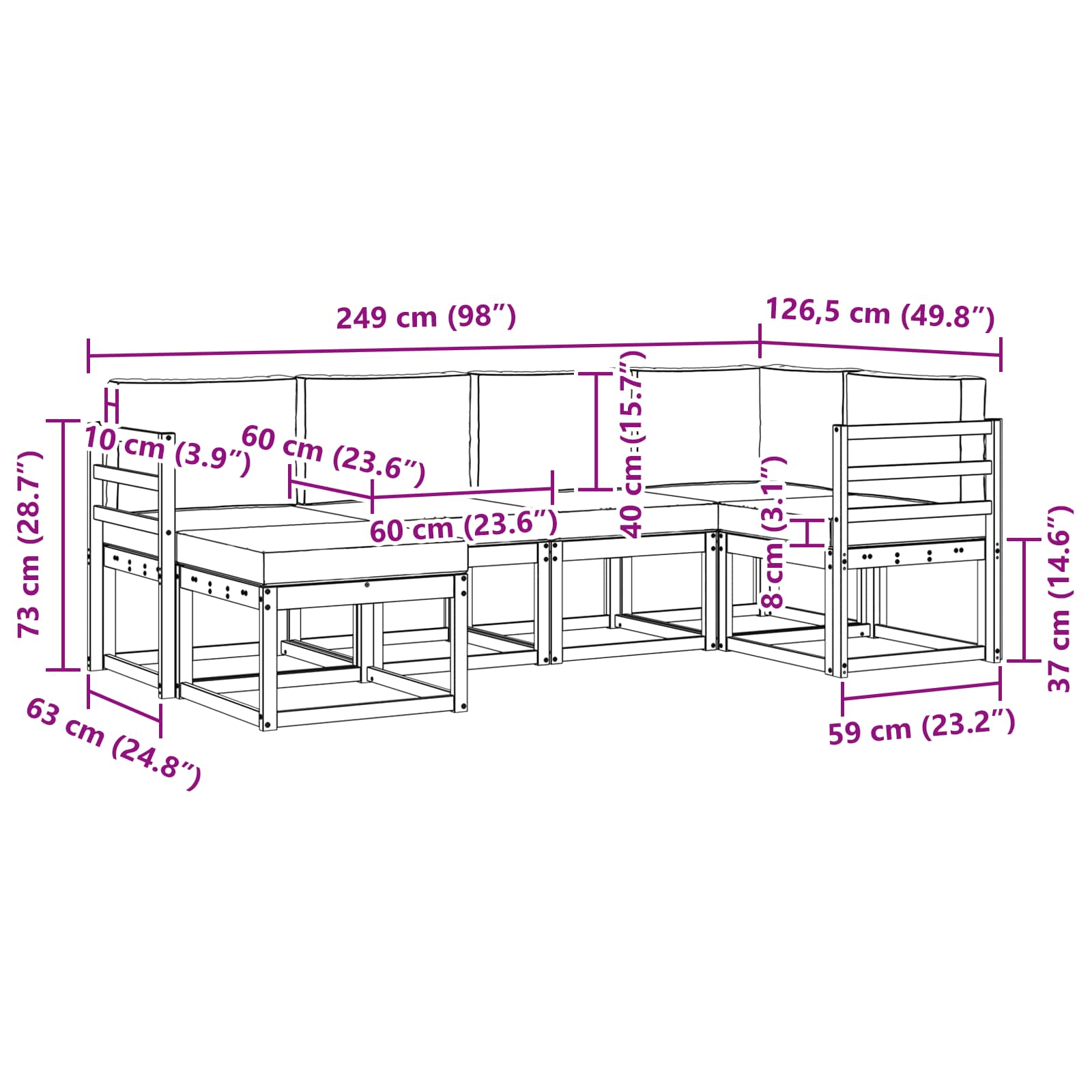 Outdoor-Sofagarnitur mit Kissen 6 pcs Natur und Anthrazit